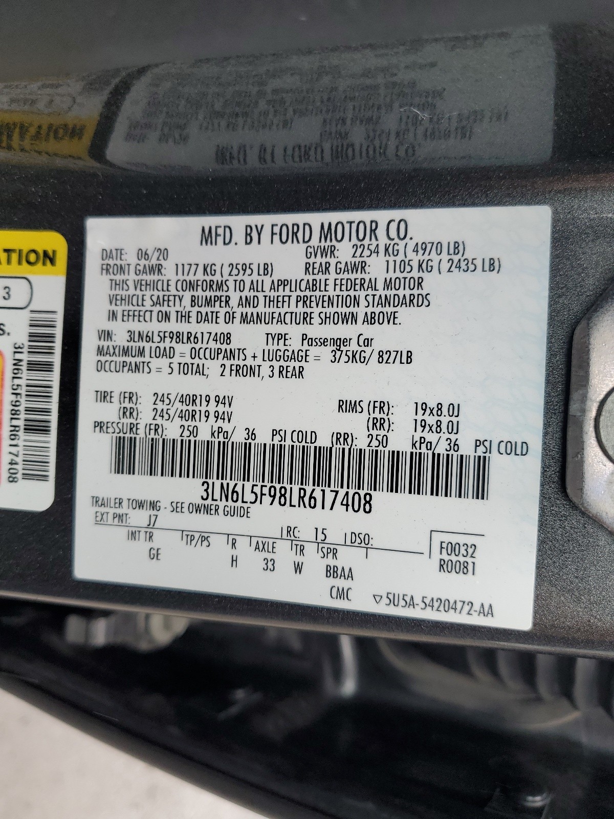 3LN6L5F98LR617408 2020 Lincoln Mkz Reserve