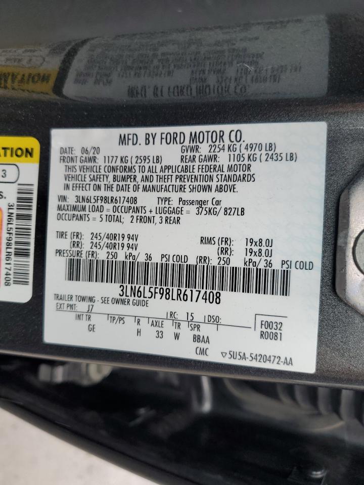 2020 Lincoln Mkz Reserve VIN: 3LN6L5F98LR617408 Lot: 63788654