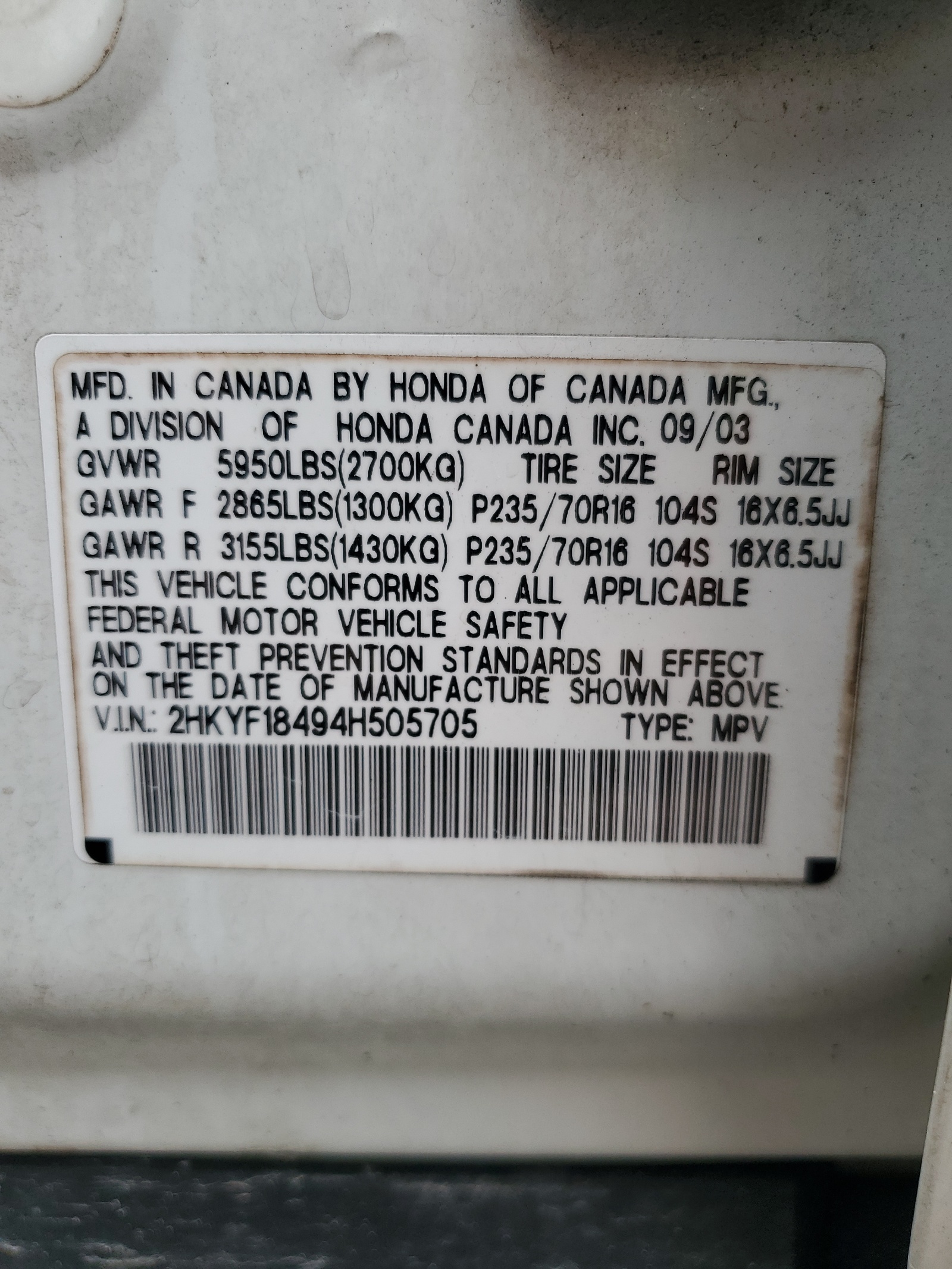 2HKYF18494H505705 2004 Honda Pilot Ex