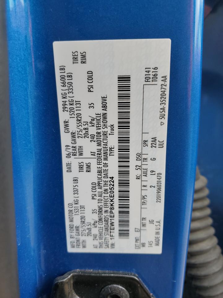 2019 Ford F150 Supercrew VIN: 1FTEW1EP8KKE05224 Lot: 64034094