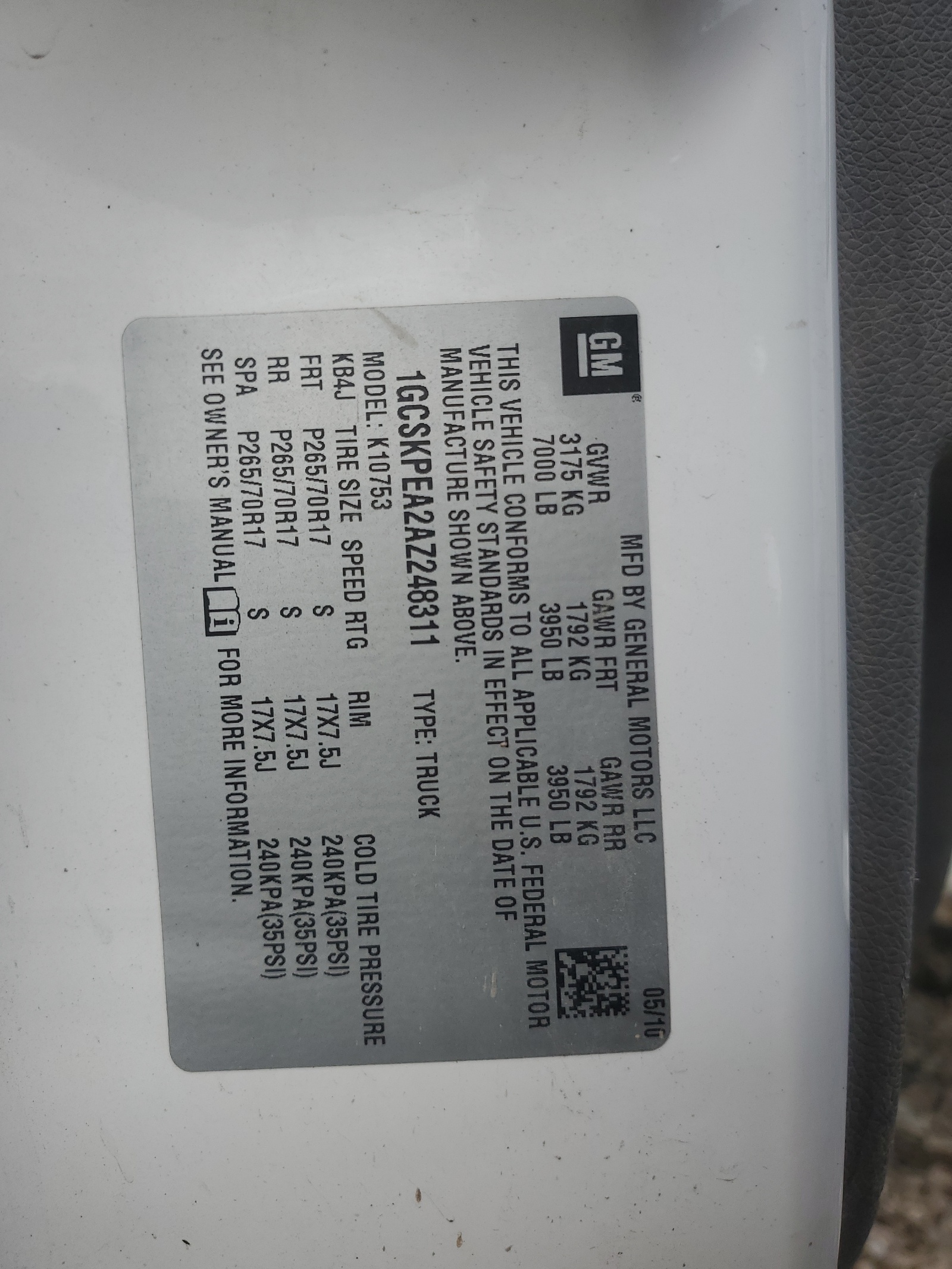 1GCSKPEA2AZ248311 2010 Chevrolet Silverado K1500