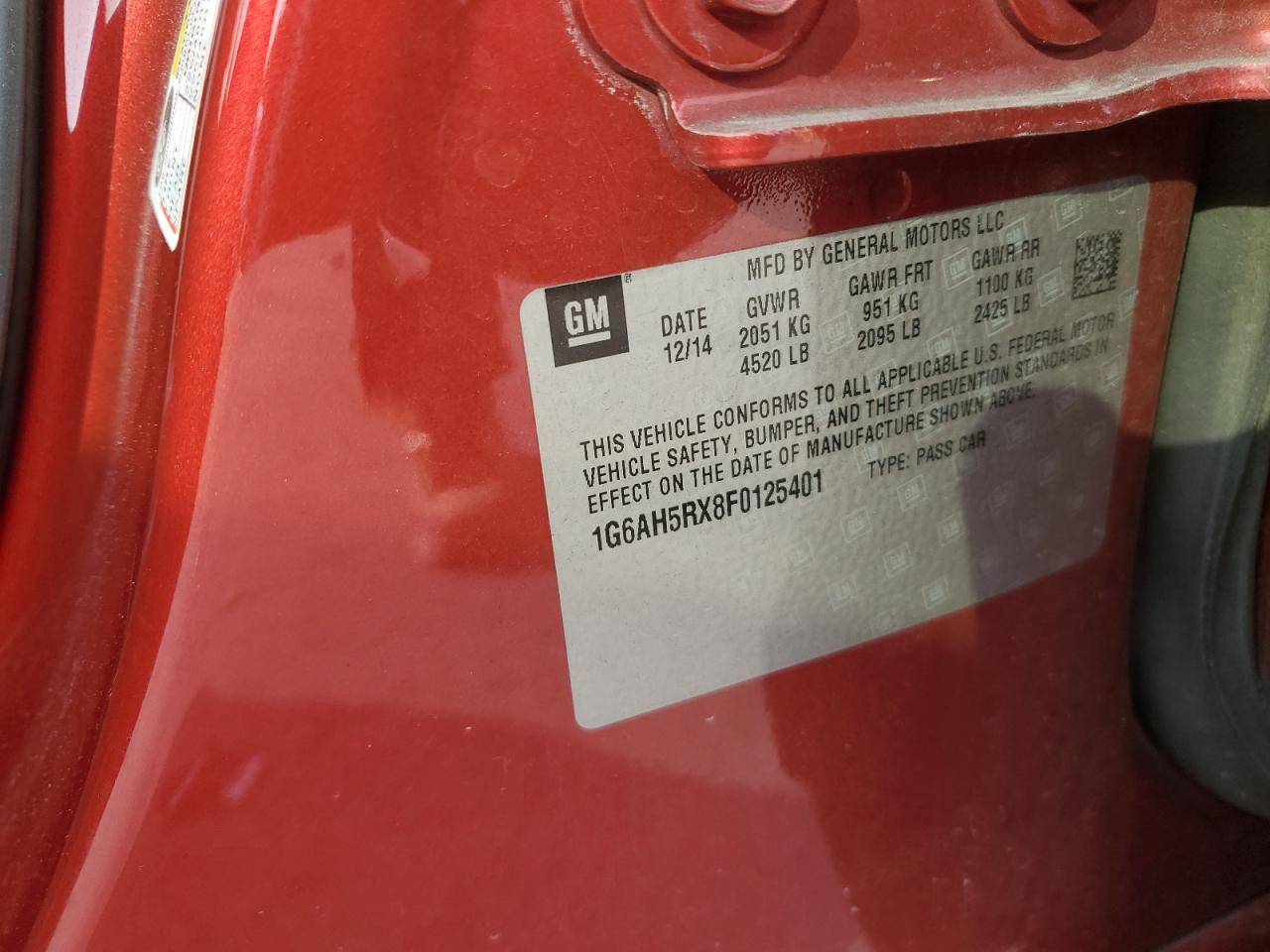 2015 Cadillac Ats Luxury VIN: 1G6AH5RX8F0125401 Lot: 64090674