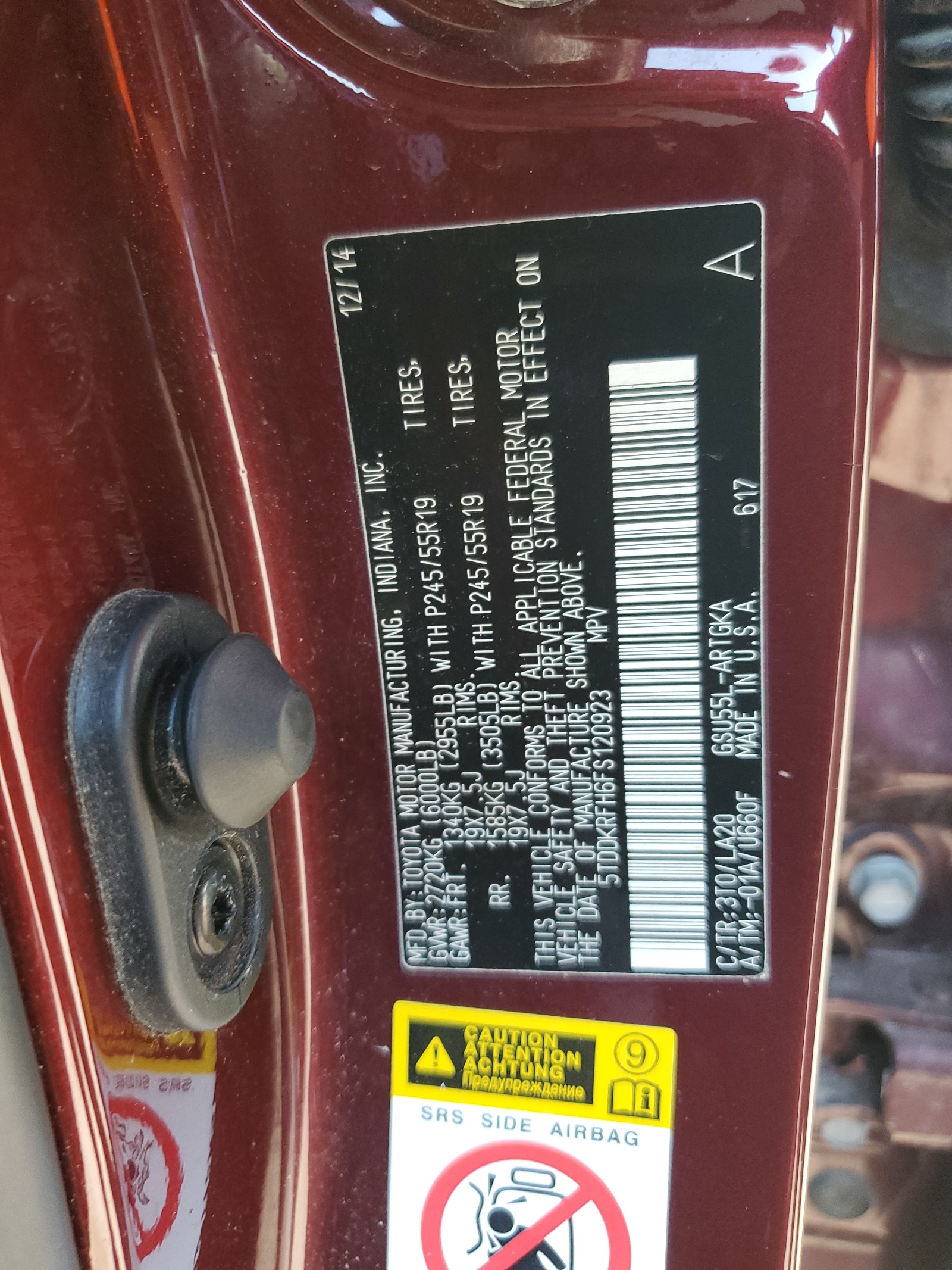 5TDDKRFH6FS120923 2015 Toyota Highlander Limited