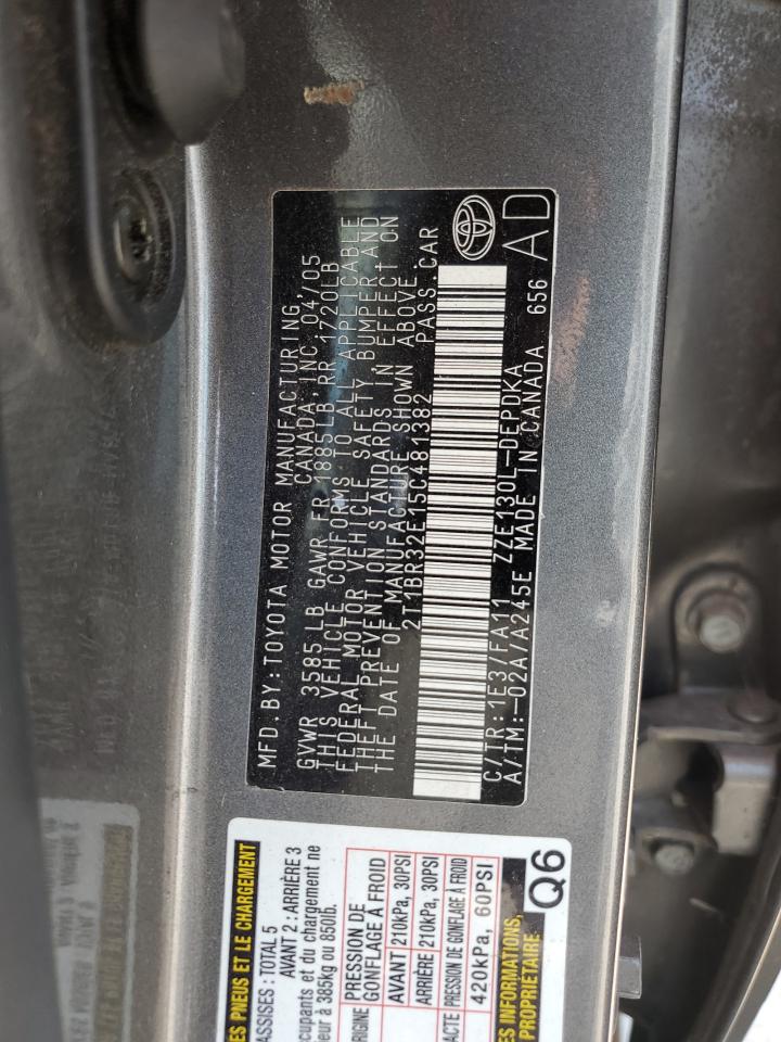 2005 Toyota Corolla Ce VIN: 2T1BR32E15C481382 Lot: 63093974