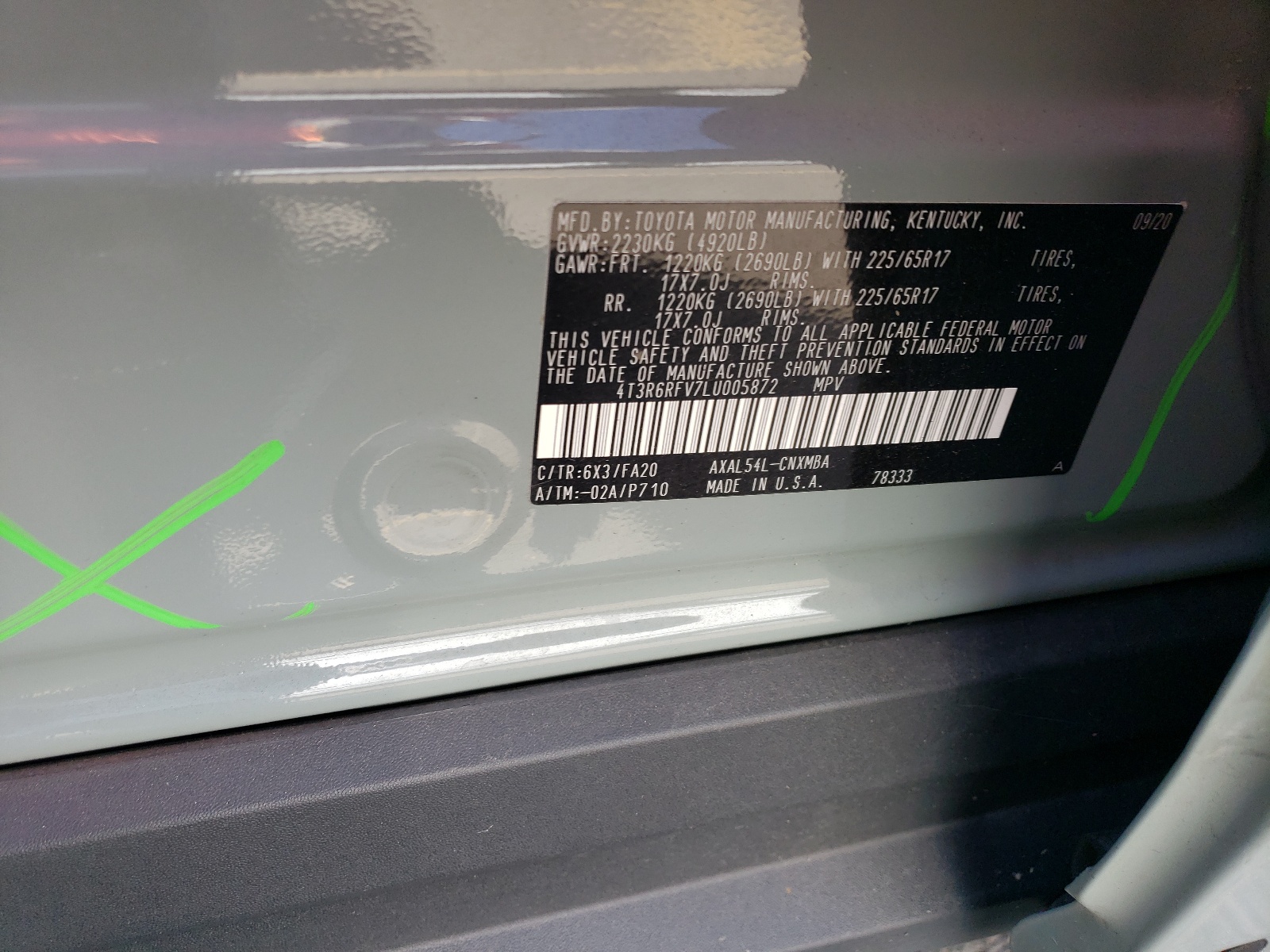 4T3R6RFV7LU005872 2020 Toyota Rav4 Xle