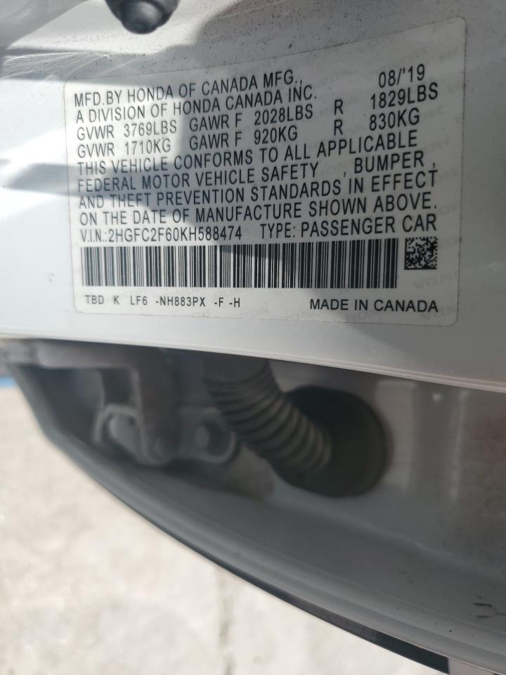 2HGFC2F60KH588474 2019 Honda Civic Lx