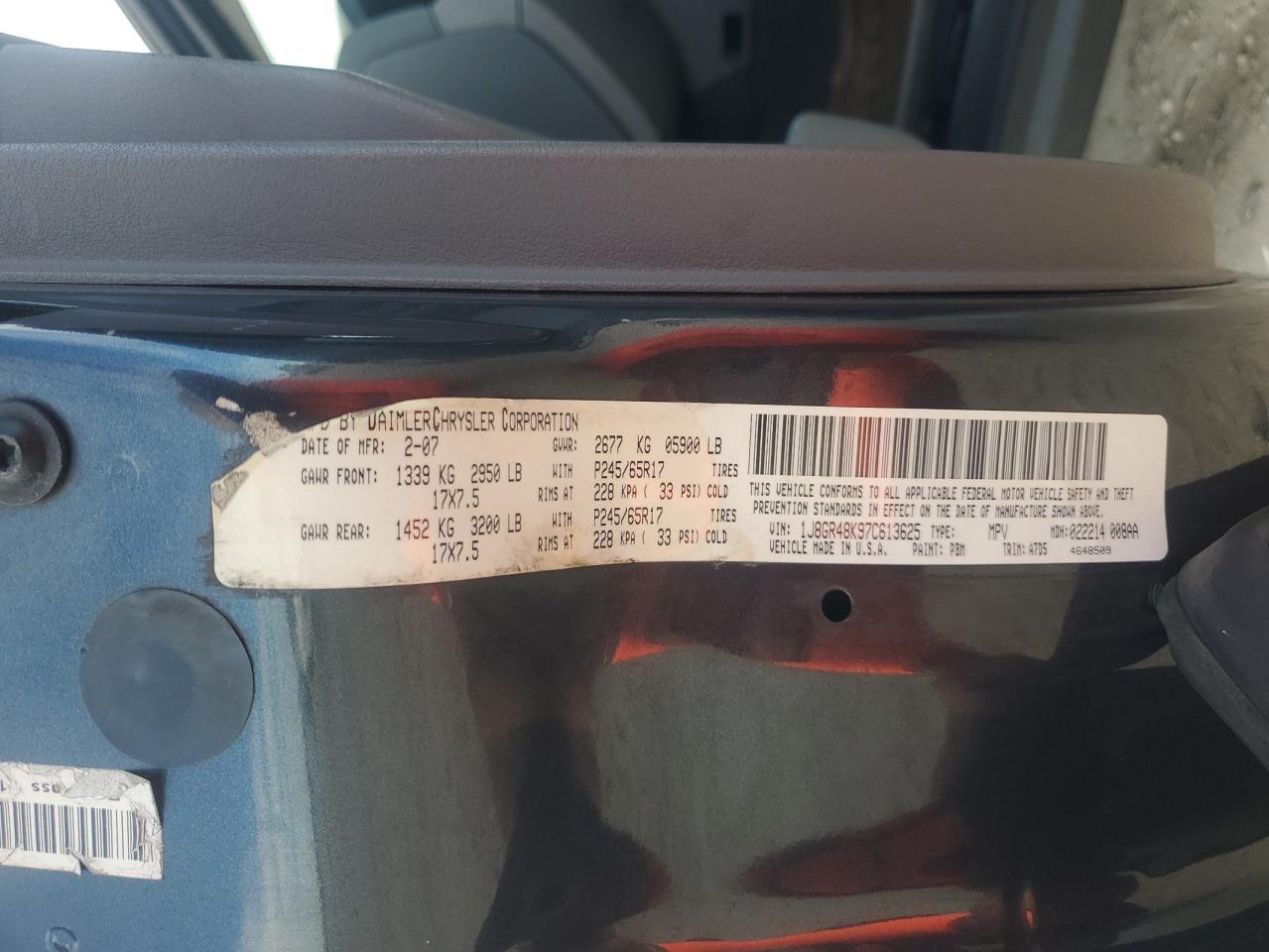 2007 Jeep Grand Cherokee Laredo VIN: 1J8GR48K97C613625 Lot: 64321274