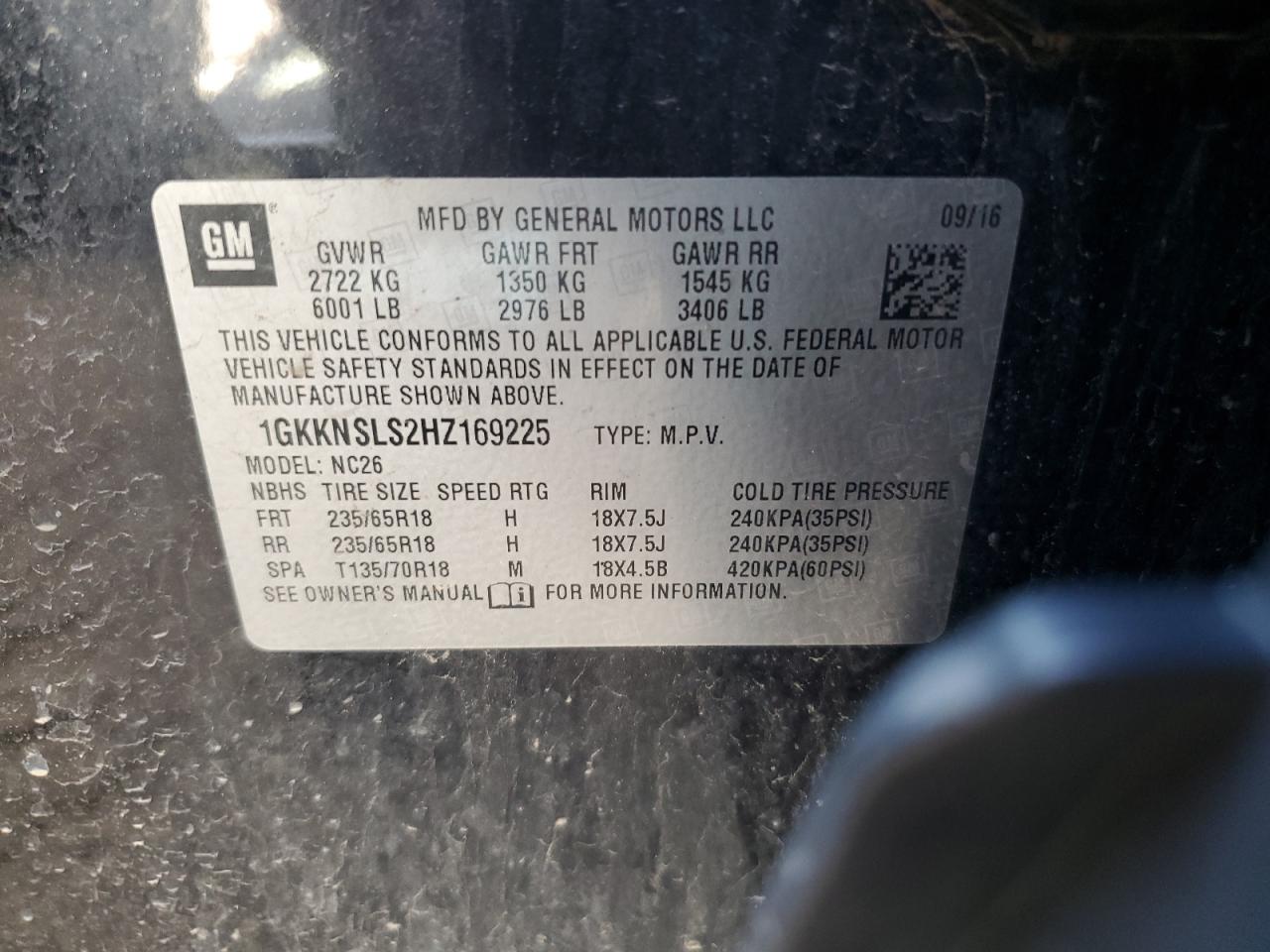 1GKKNSLS2HZ169225 2017 GMC Acadia Sle