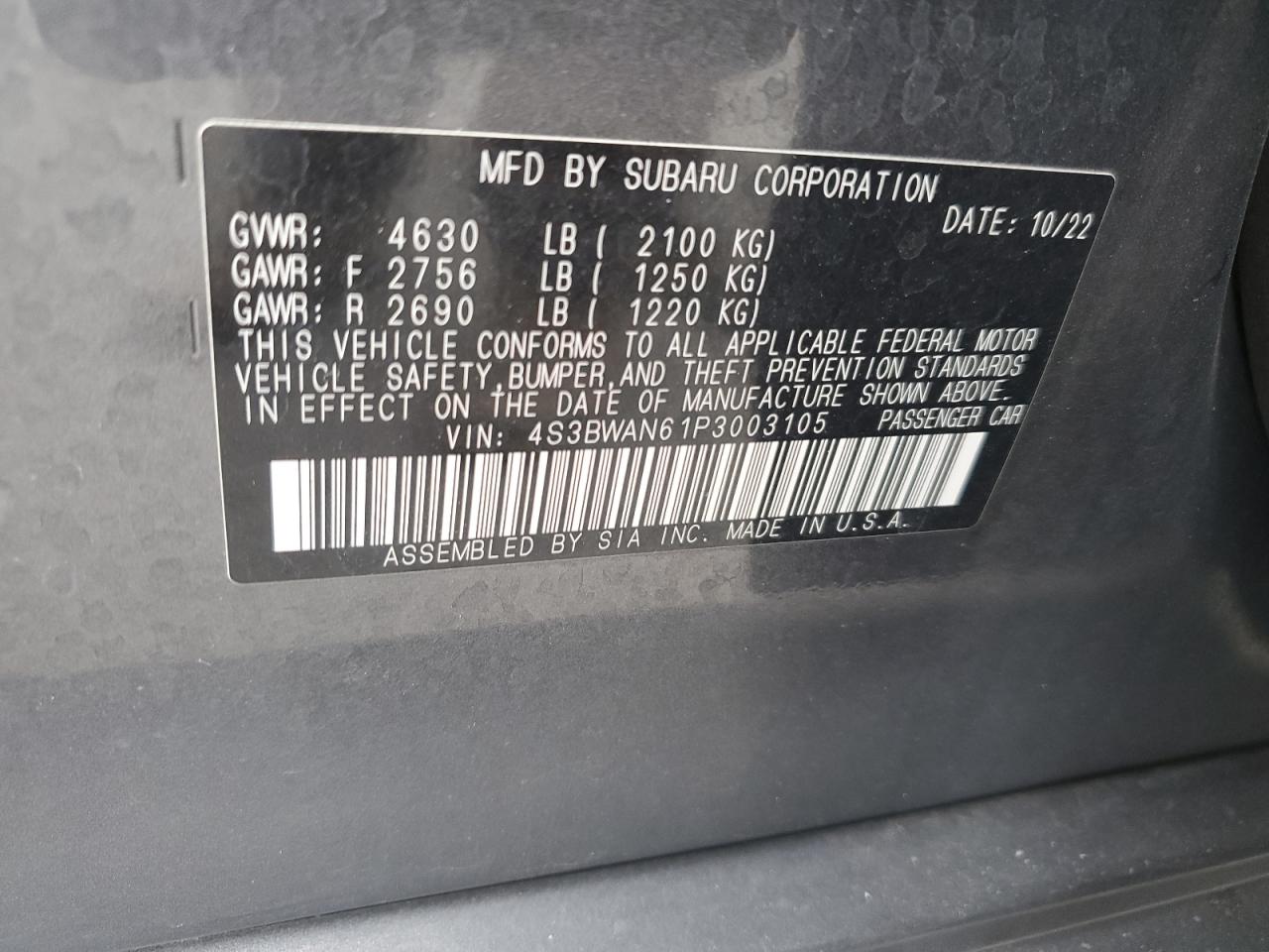 4S3BWAN61P3003105 2023 Subaru Legacy Limited