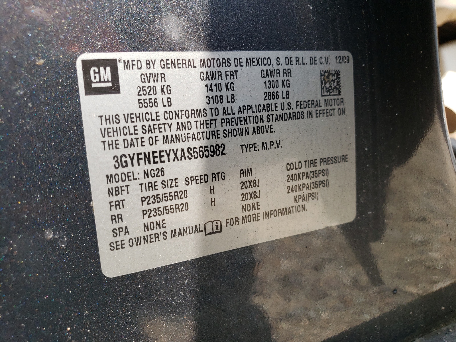 3GYFNEEYXAS565982 2010 Cadillac Srx Performance Collection