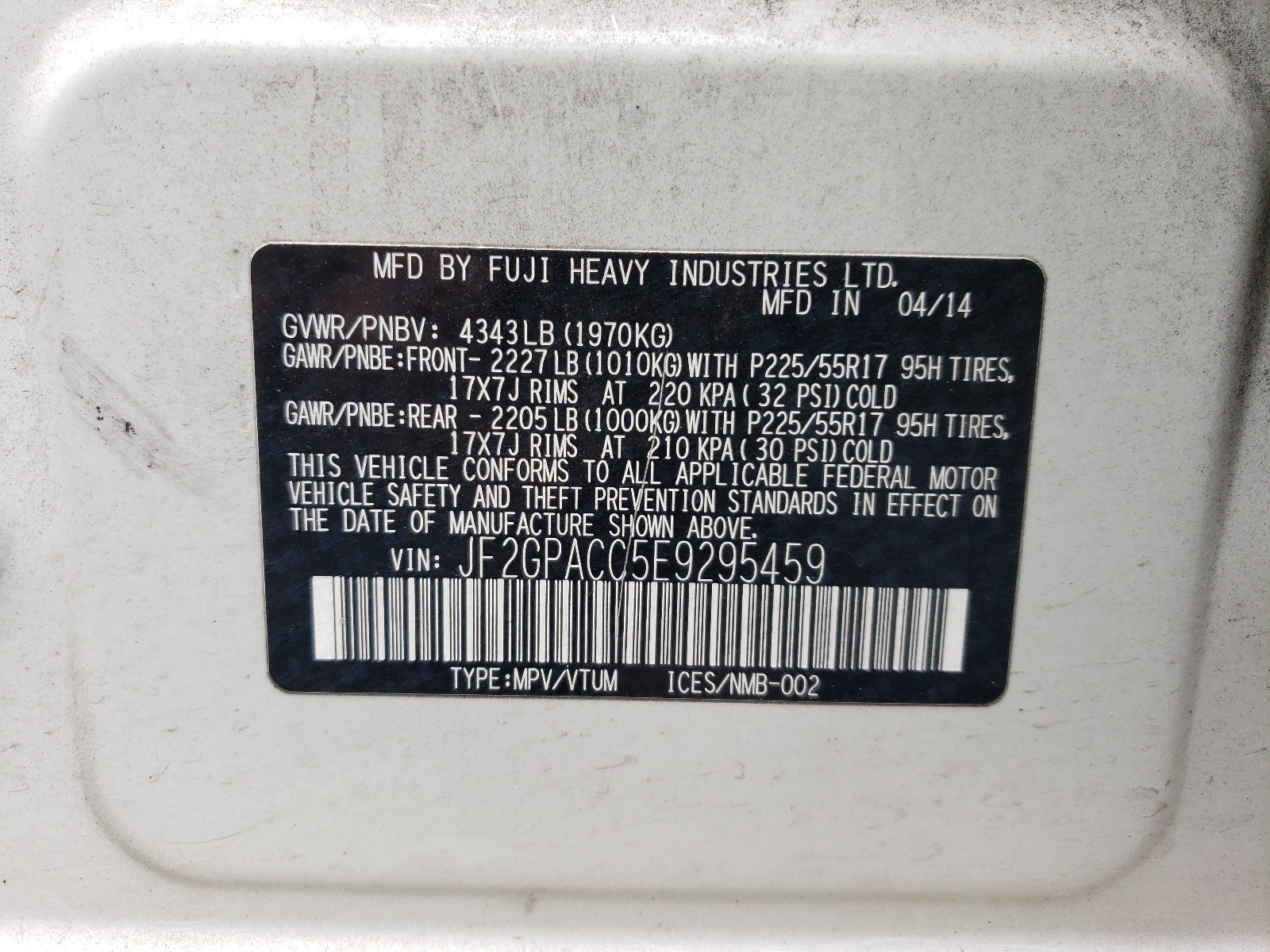 JF2GPACC5E9295459 2014 Subaru Xv Crosstrek 2.0 Premium