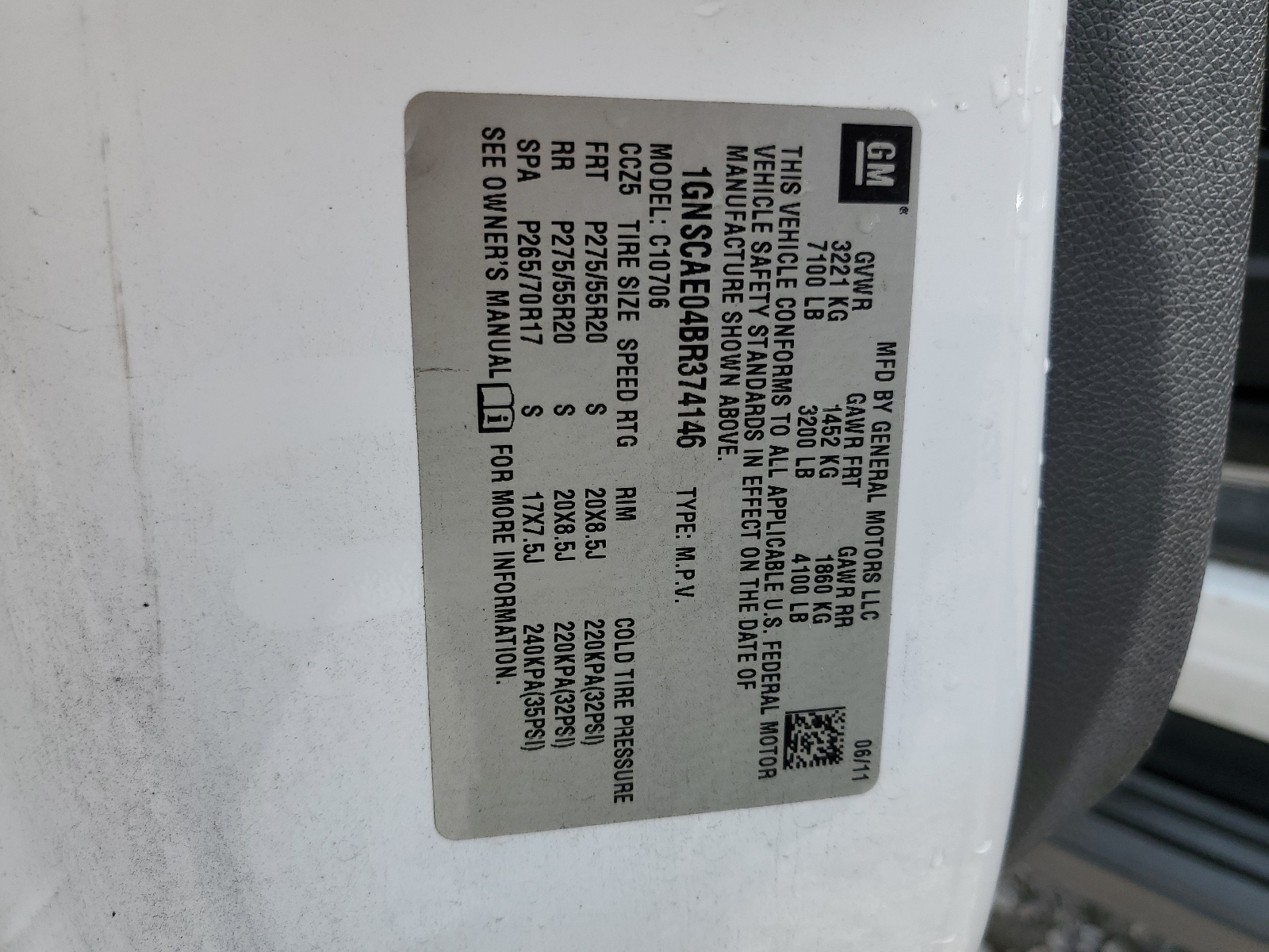 1GNSCAE04BR374146 2011 Chevrolet Tahoe C1500 Ls