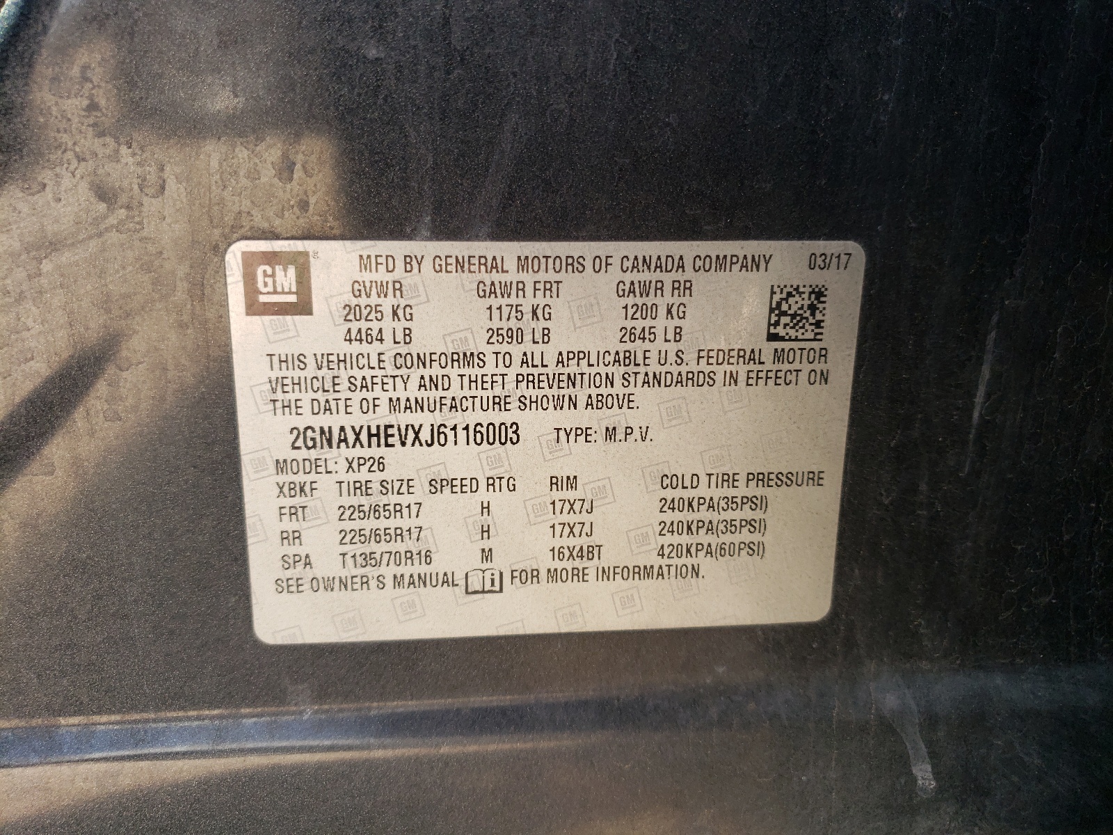 2GNAXHEVXJ6116003 2018 Chevrolet Equinox Ls