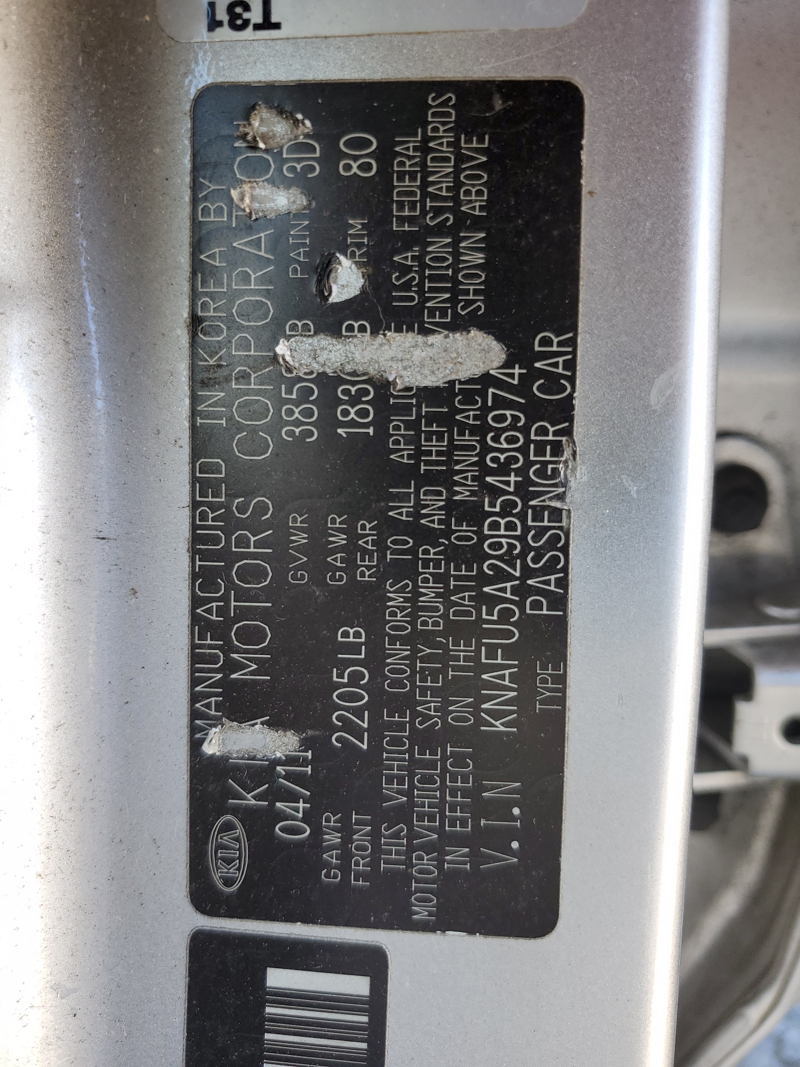 KNAFU5A29B5436974 2011 Kia Forte Ex