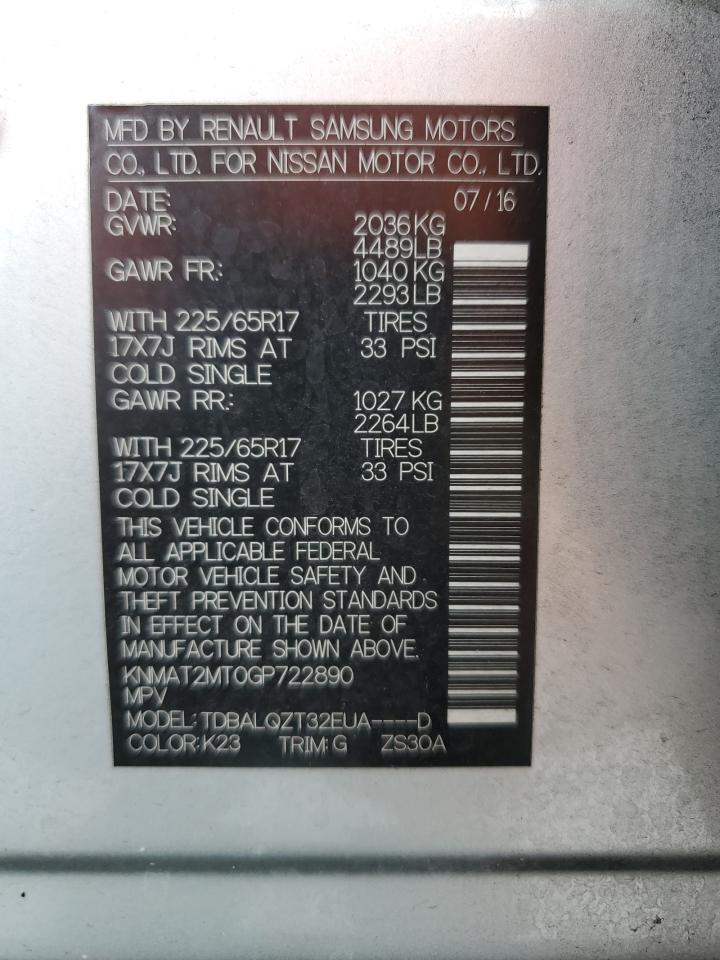 2016 Nissan Rogue S VIN: KNMAT2MT0GP722890 Lot: 61008134