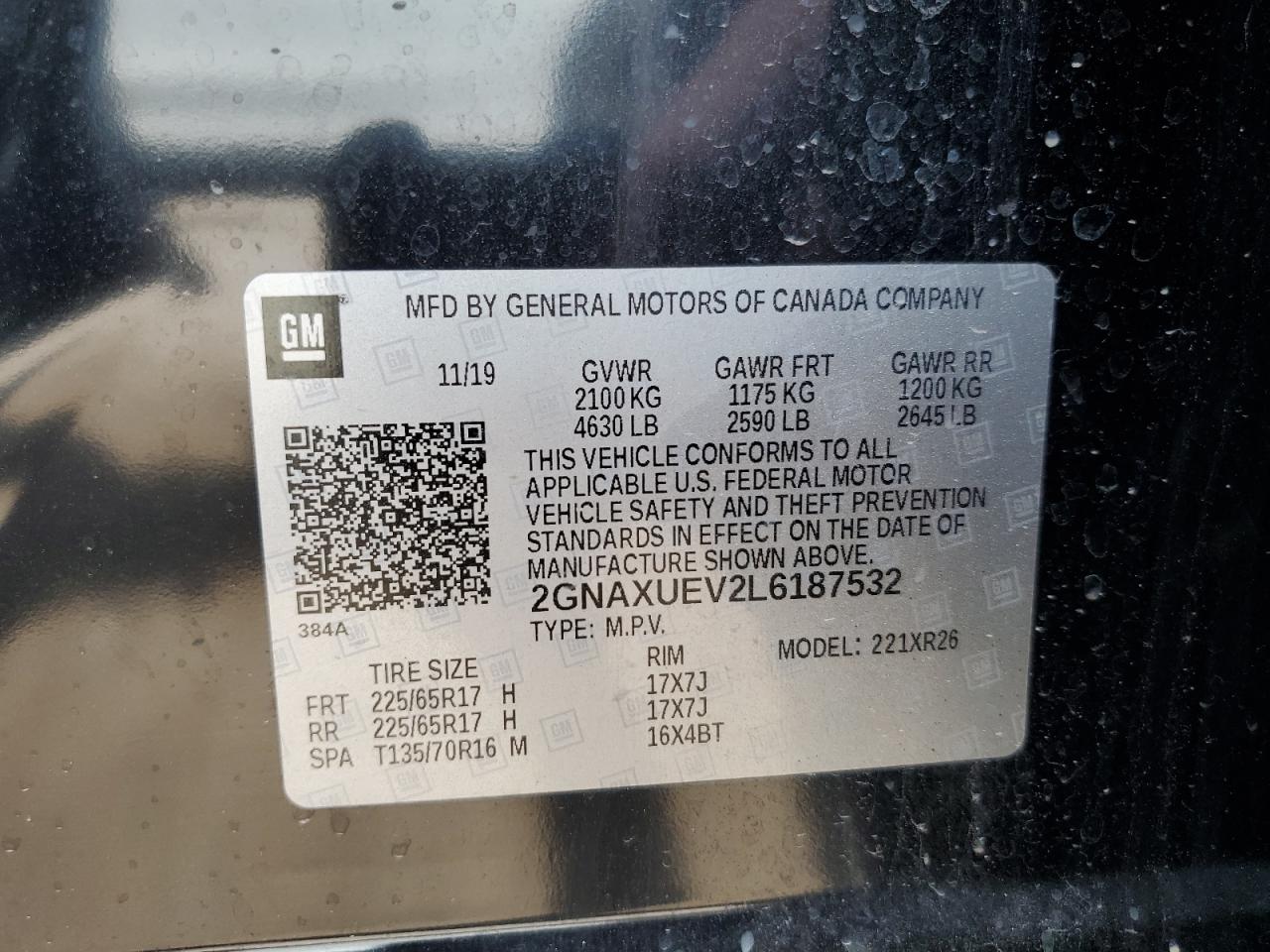 2020 Chevrolet Equinox Lt VIN: 2GNAXUEV2L6187532 Lot: 62592714