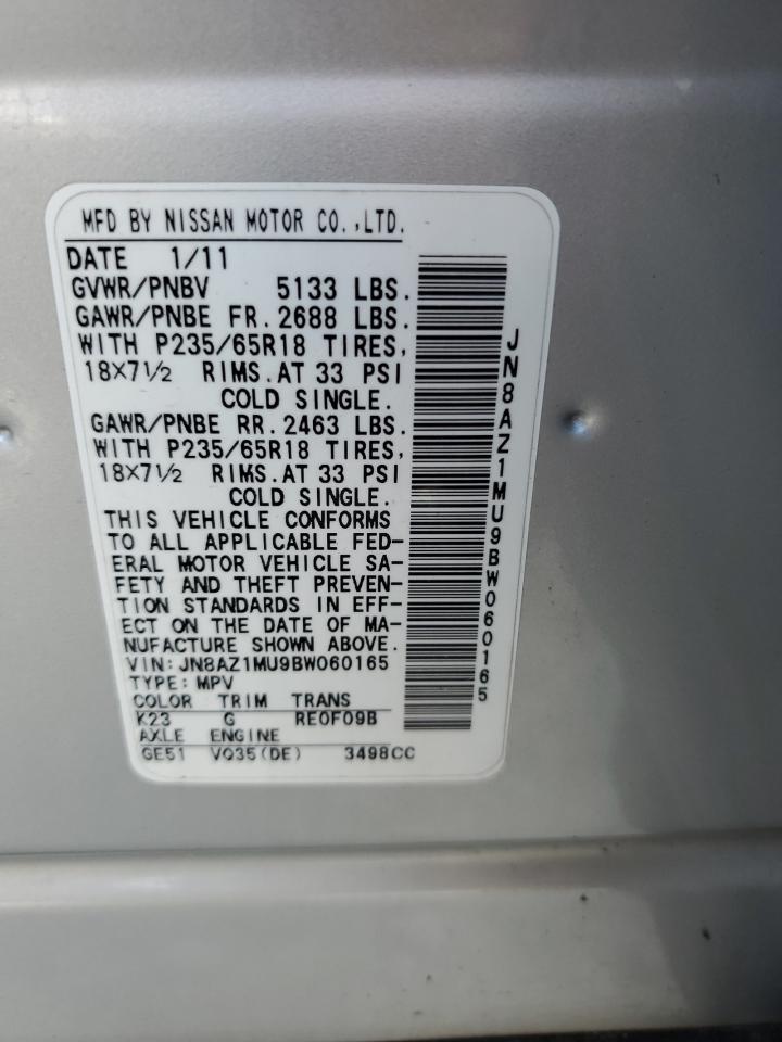 2011 Nissan Murano S VIN: JN8AZ1MU9BW060165 Lot: 63273594