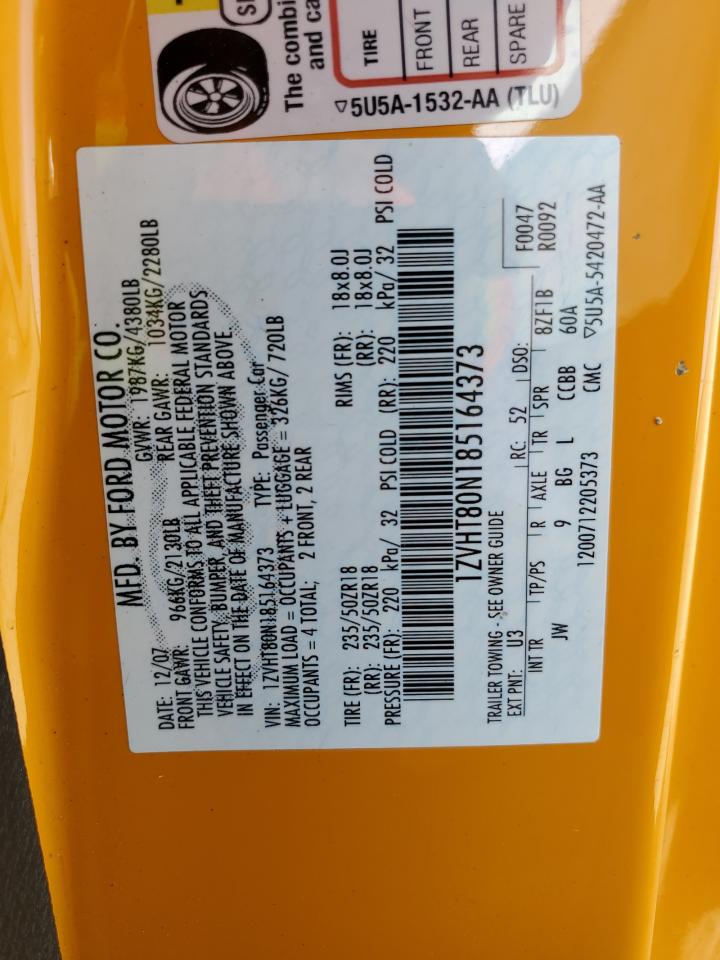 2008 Ford Mustang VIN: 1ZVHT80N185164373 Lot: 63480504