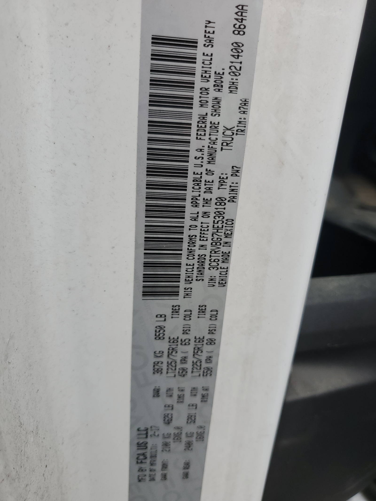 3C6TRVBG7HE530180 2017 Ram Promaster 1500 1500 High