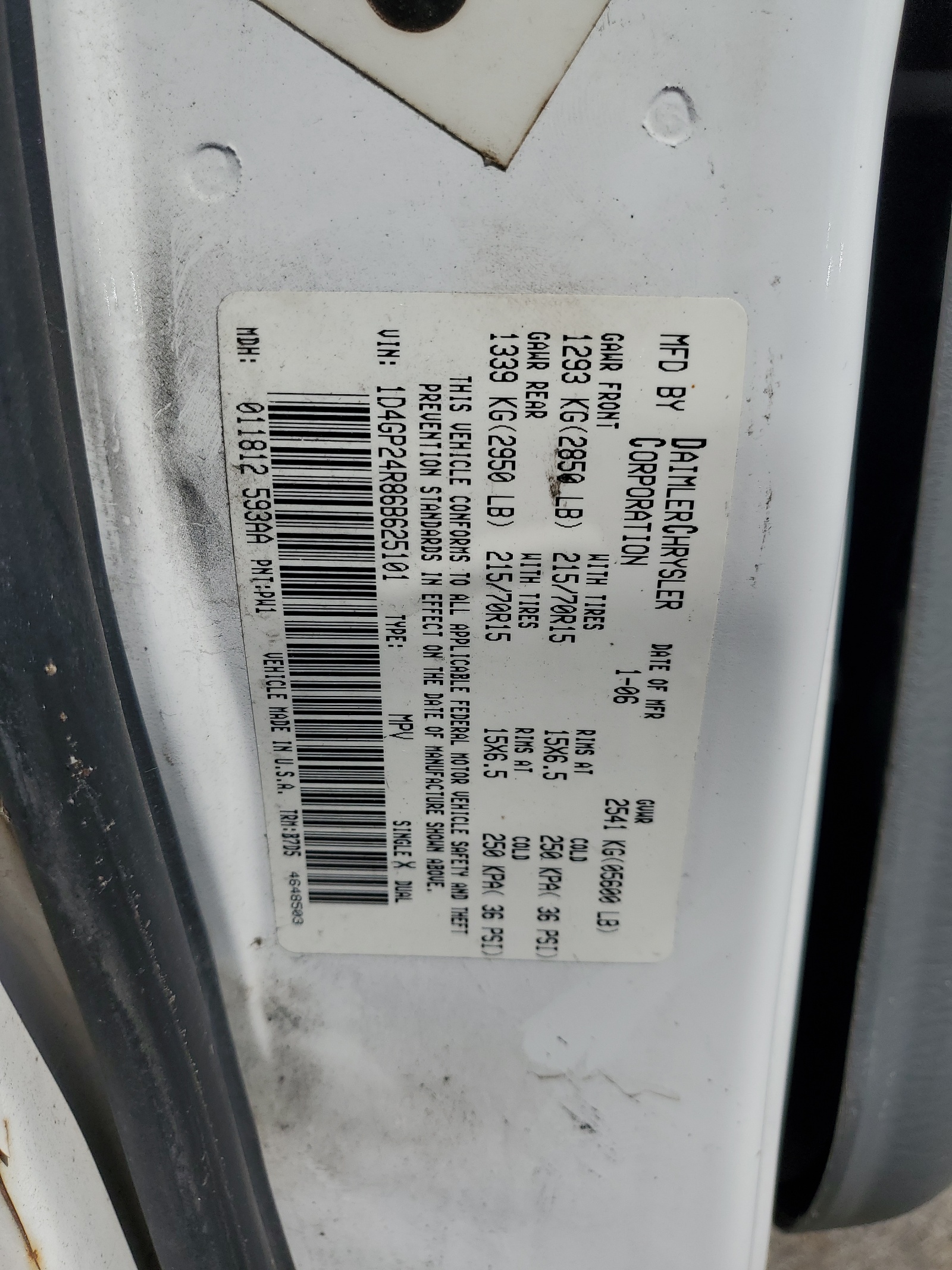 1D4GP24R86B625101 2006 Dodge Grand Caravan Se