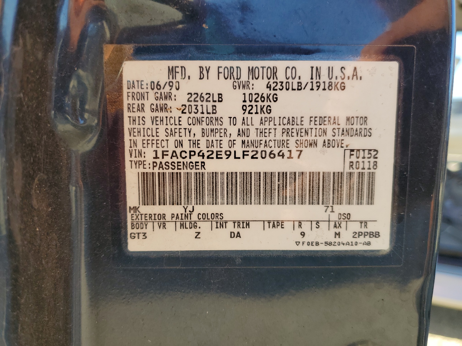 1FACP42E9LF206417 1990 Ford Mustang Gt