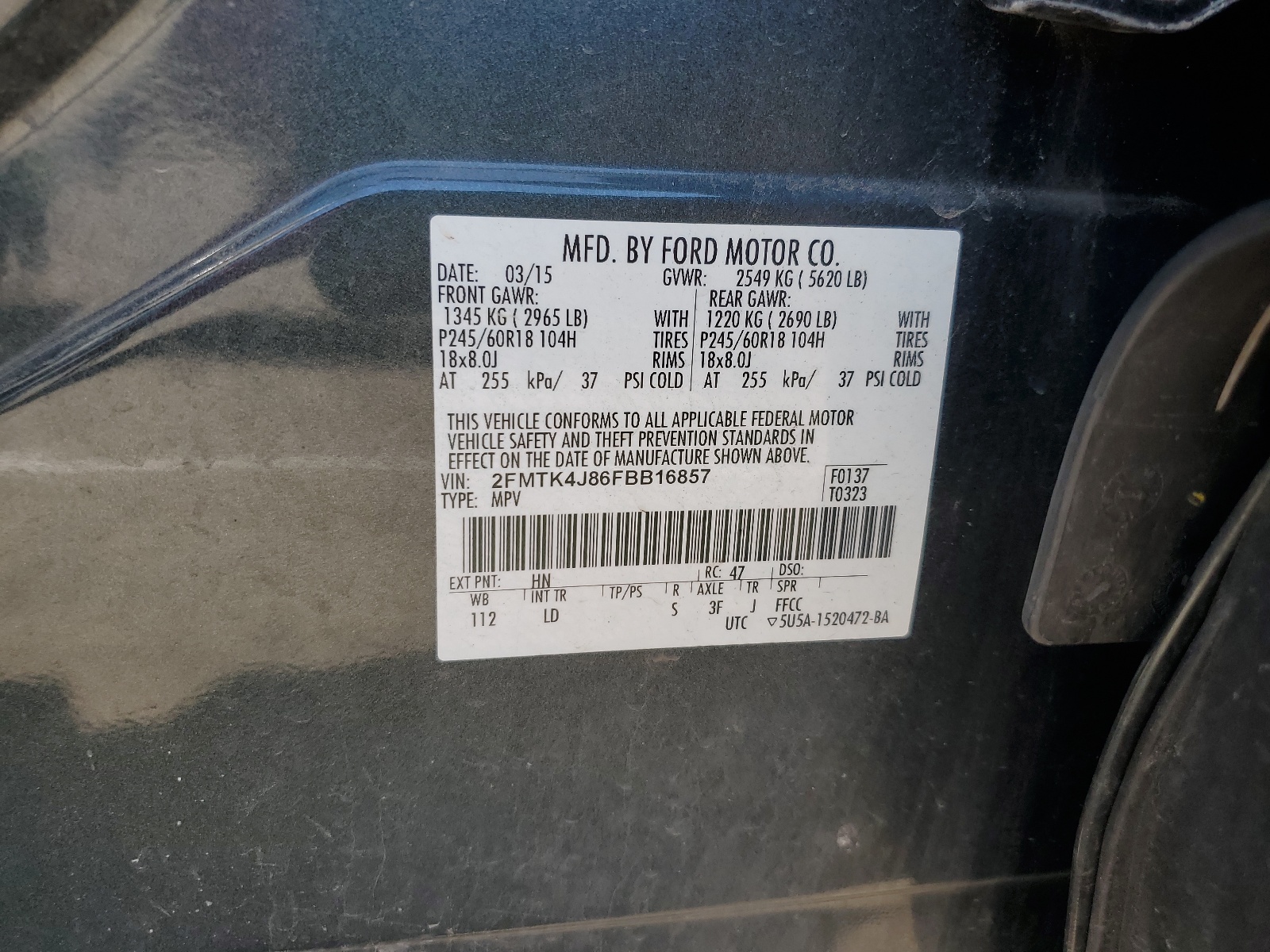 2FMTK4J86FBB16857 2015 Ford Edge Sel