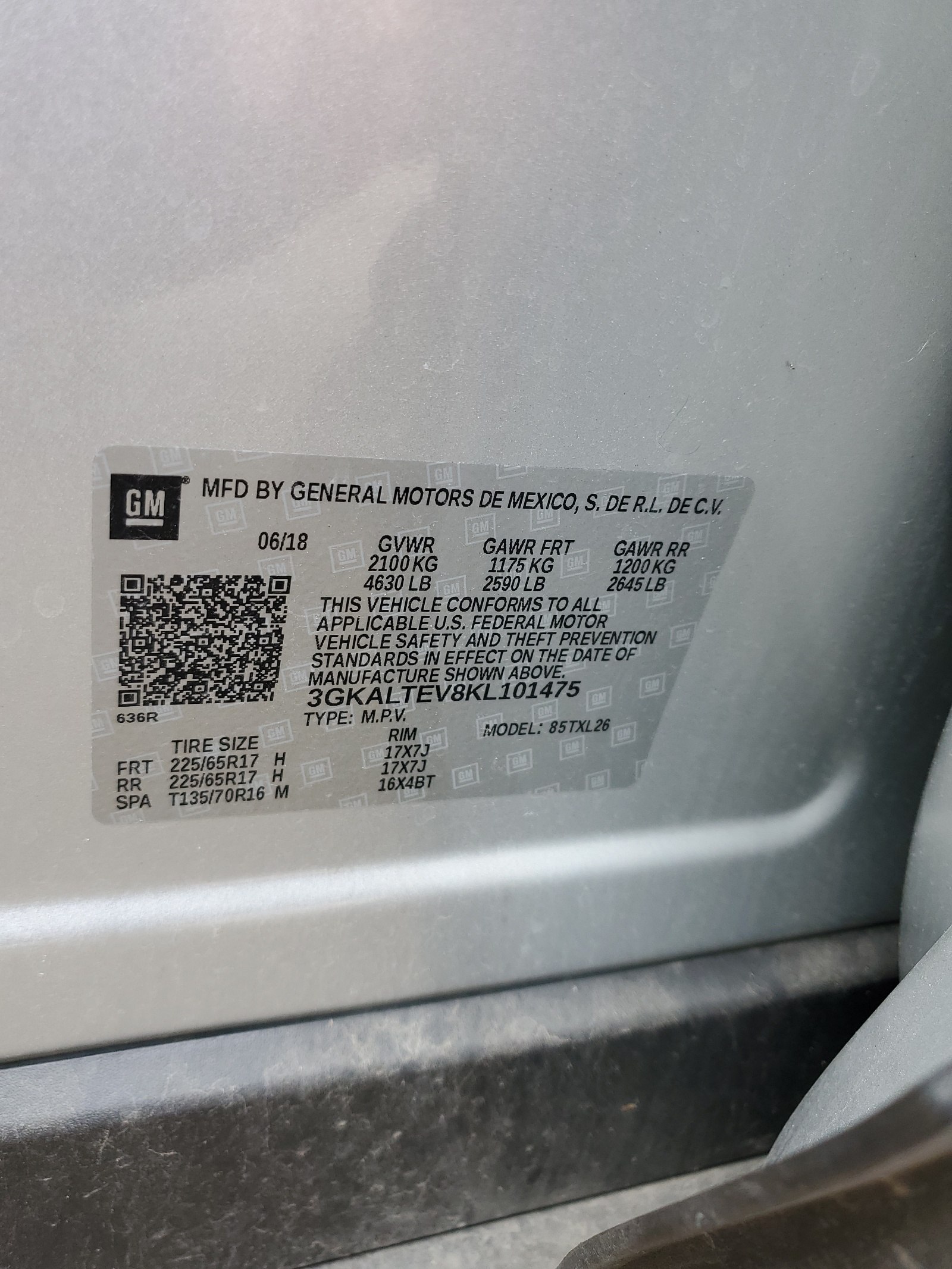 3GKALTEV8KL101475 2019 GMC Terrain Sle