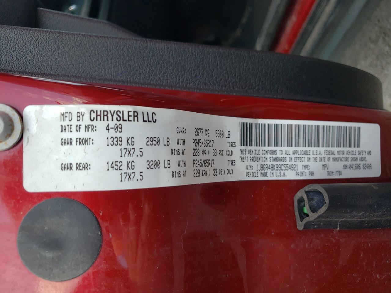 2009 Jeep Grand Cherokee Laredo VIN: 1J8GR48K99C554921 Lot: 63518344