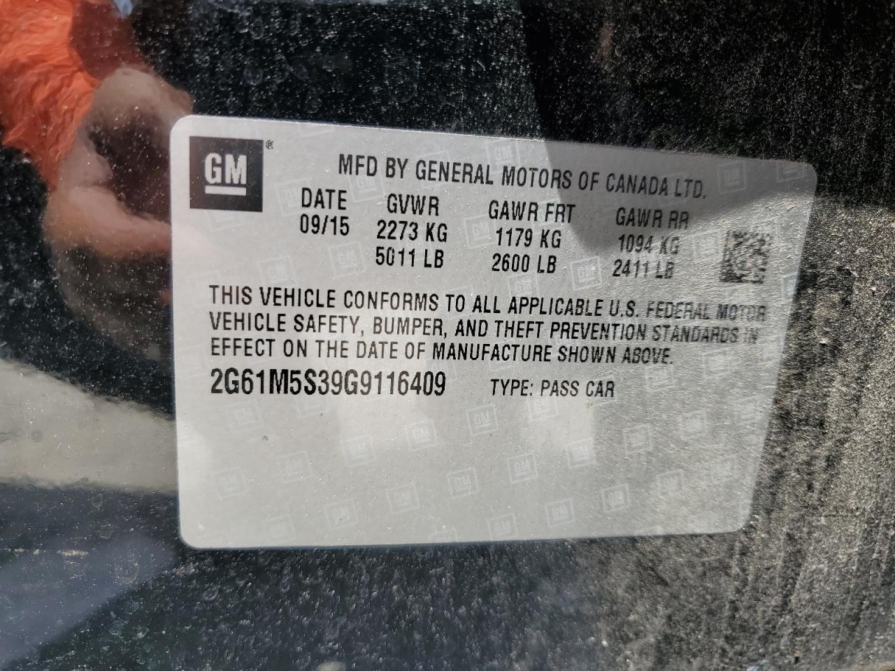 2016 Cadillac Xts Luxury Collection VIN: 2G61M5S39G9116409 Lot: 64980404