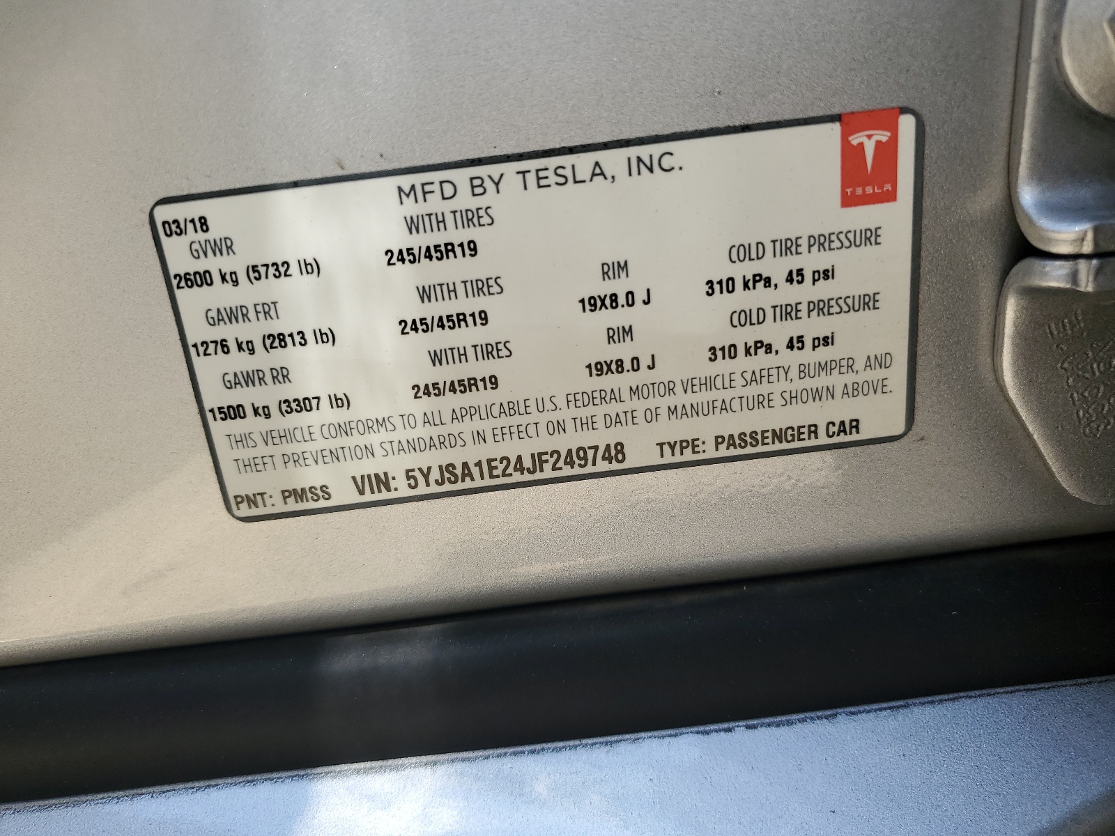 5YJSA1E24JF249748 2018 Tesla Model S