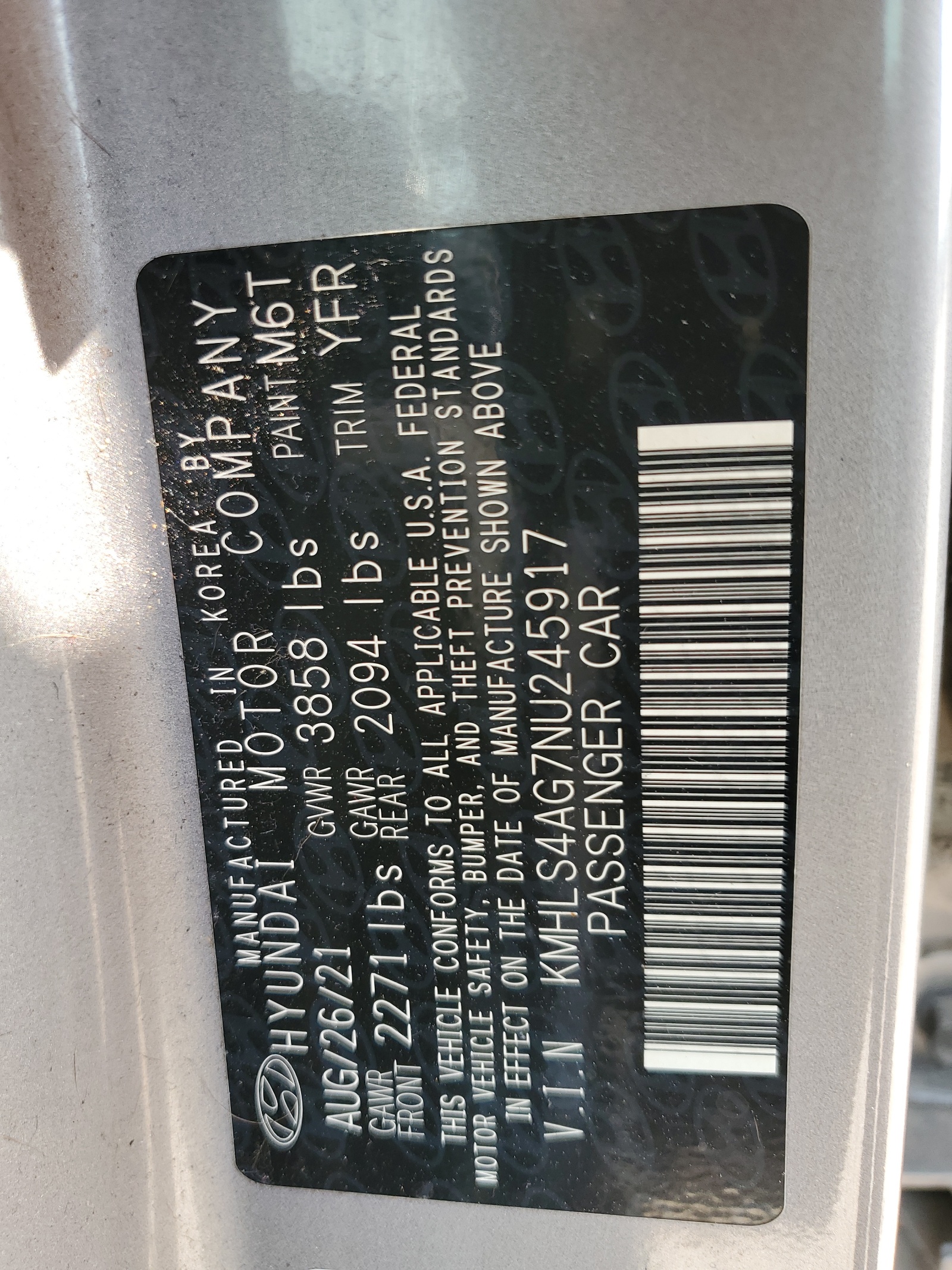 KMHLS4AG7NU245917 2022 Hyundai Elantra Sel