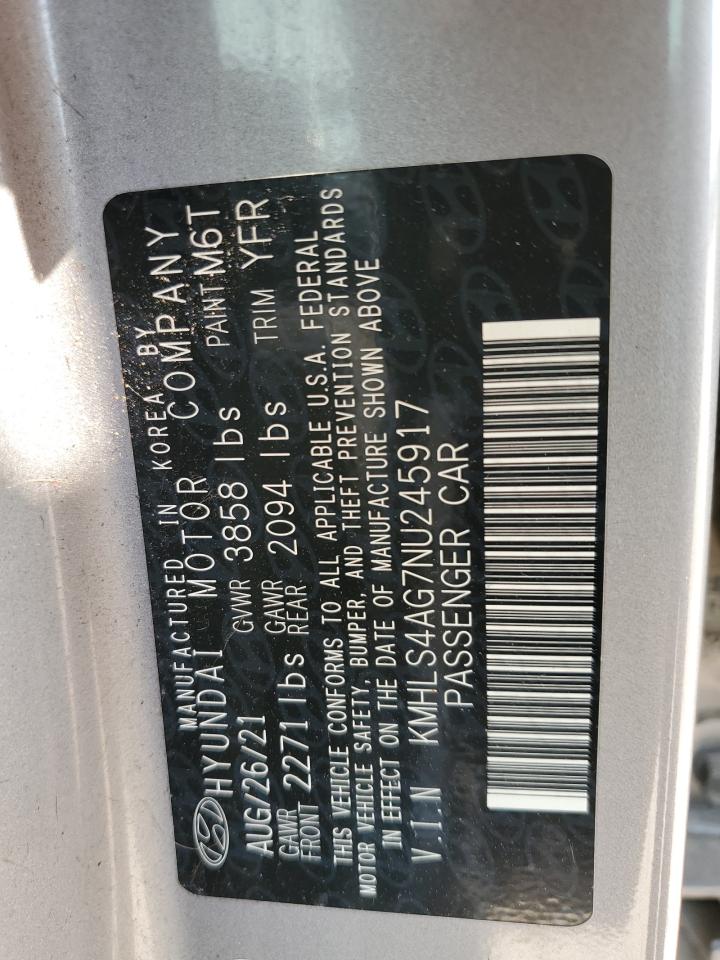 2022 Hyundai Elantra Sel VIN: KMHLS4AG7NU245917 Lot: 62805904