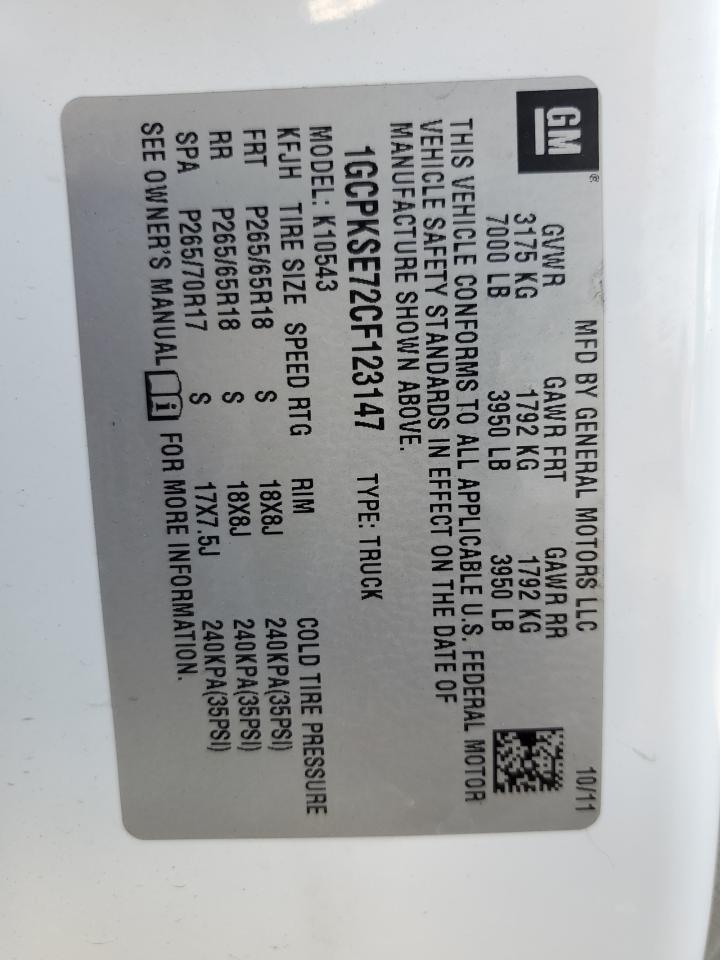 2012 Chevrolet Silverado K1500 Lt VIN: 1GCPKSE72CF123147 Lot: 62713544