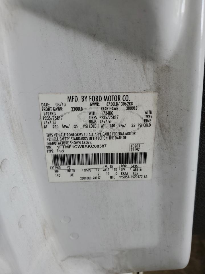 2010 Ford F150 VIN: 1FTMF1CW6AKC08587 Lot: 63503844