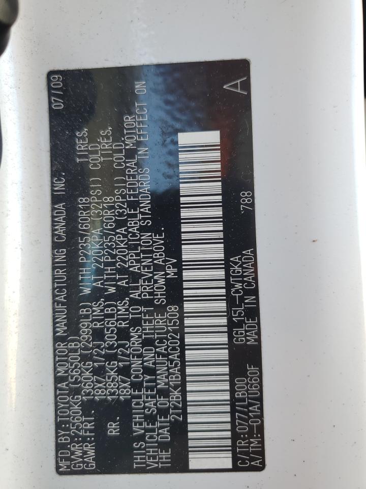 2010 Lexus Rx 350 VIN: 2T2BK1BA5AC021508 Lot: 63591954