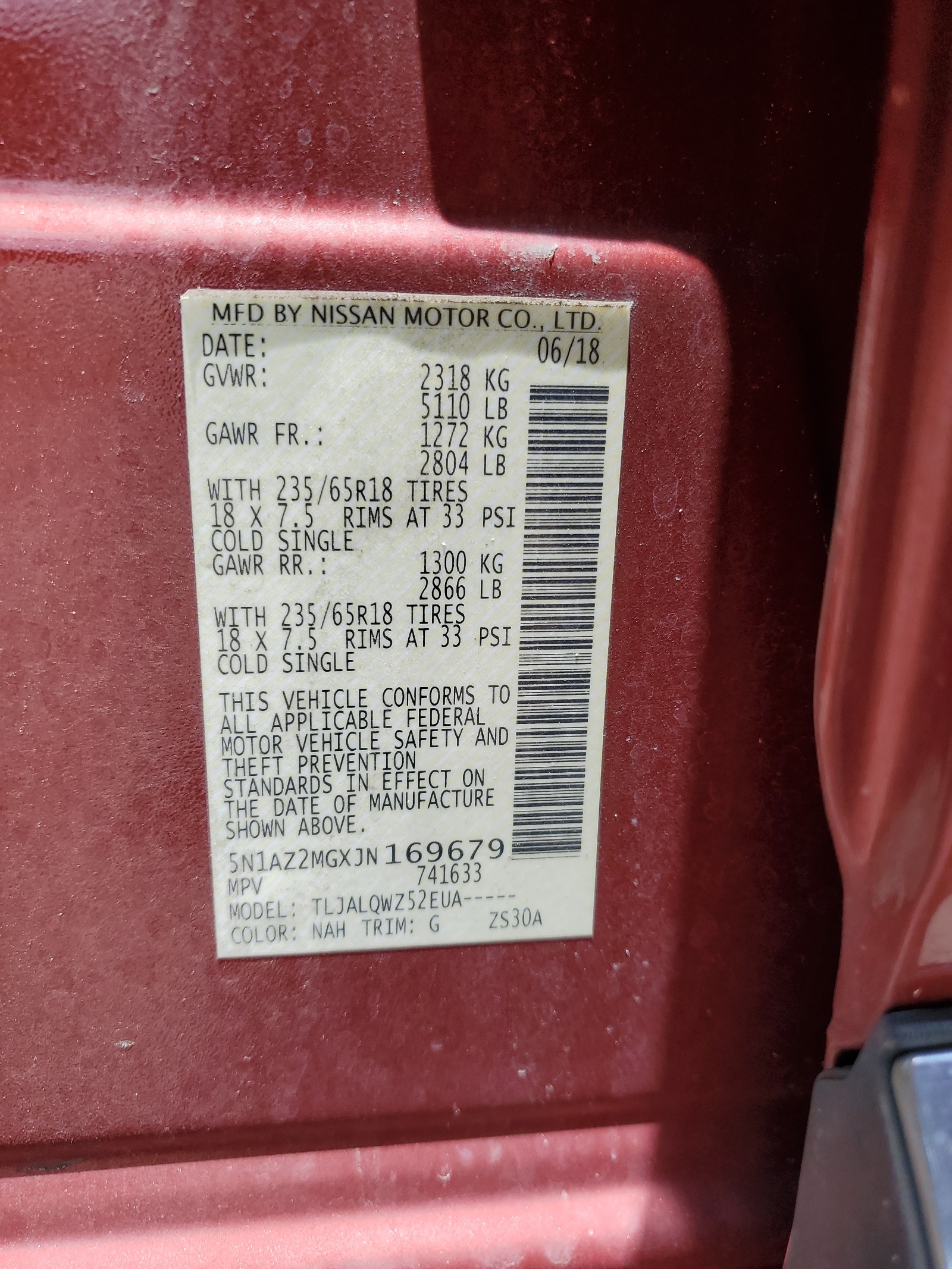 5N1AZ2MGXJN169679 2018 Nissan Murano S