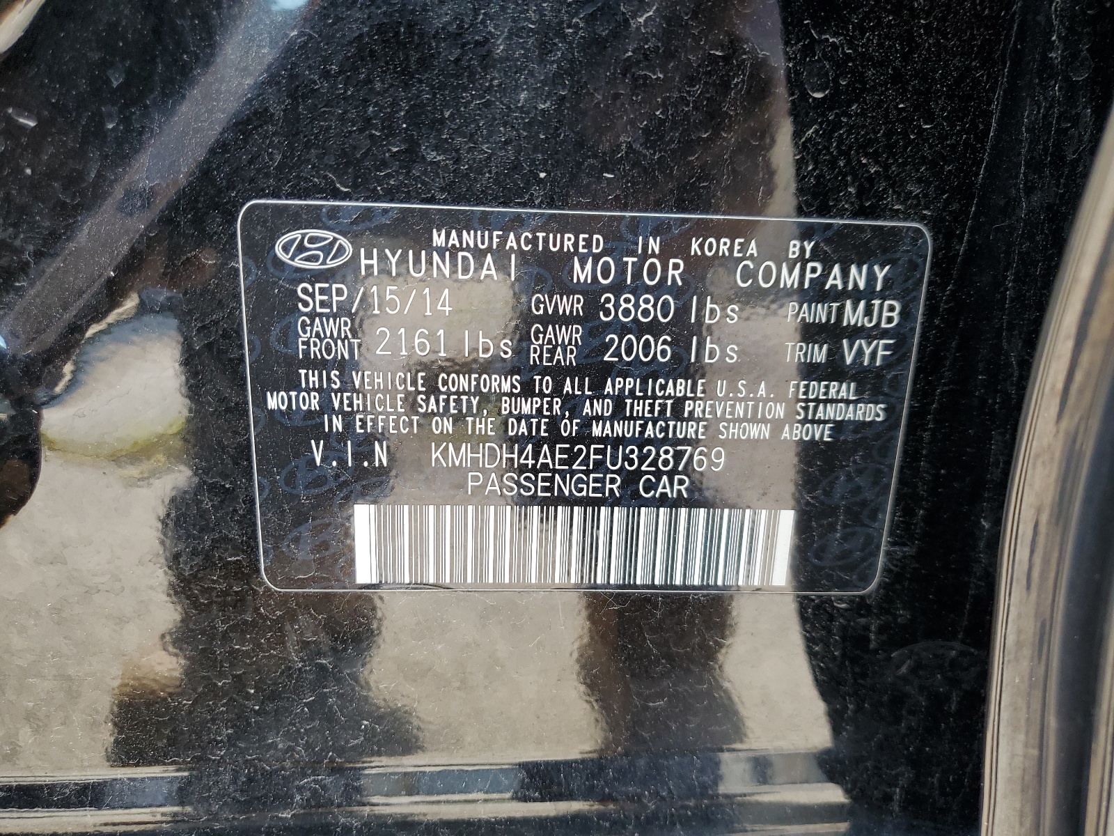 2015 Hyundai Elantra Se vin: KMHDH4AE2FU328769