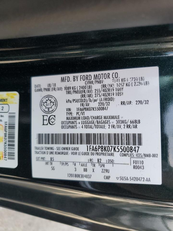 2019 Ford Mustang Bullitt VIN: 1FA6P8K07K5500847 Lot: 64426774