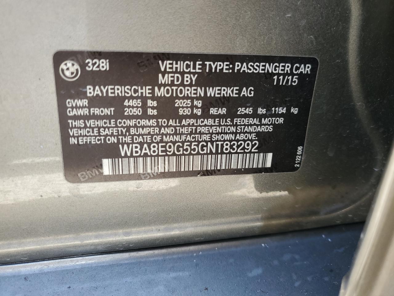 2016 BMW 328 I Sulev VIN: WBA8E9G55GNT83292 Lot: 63078594