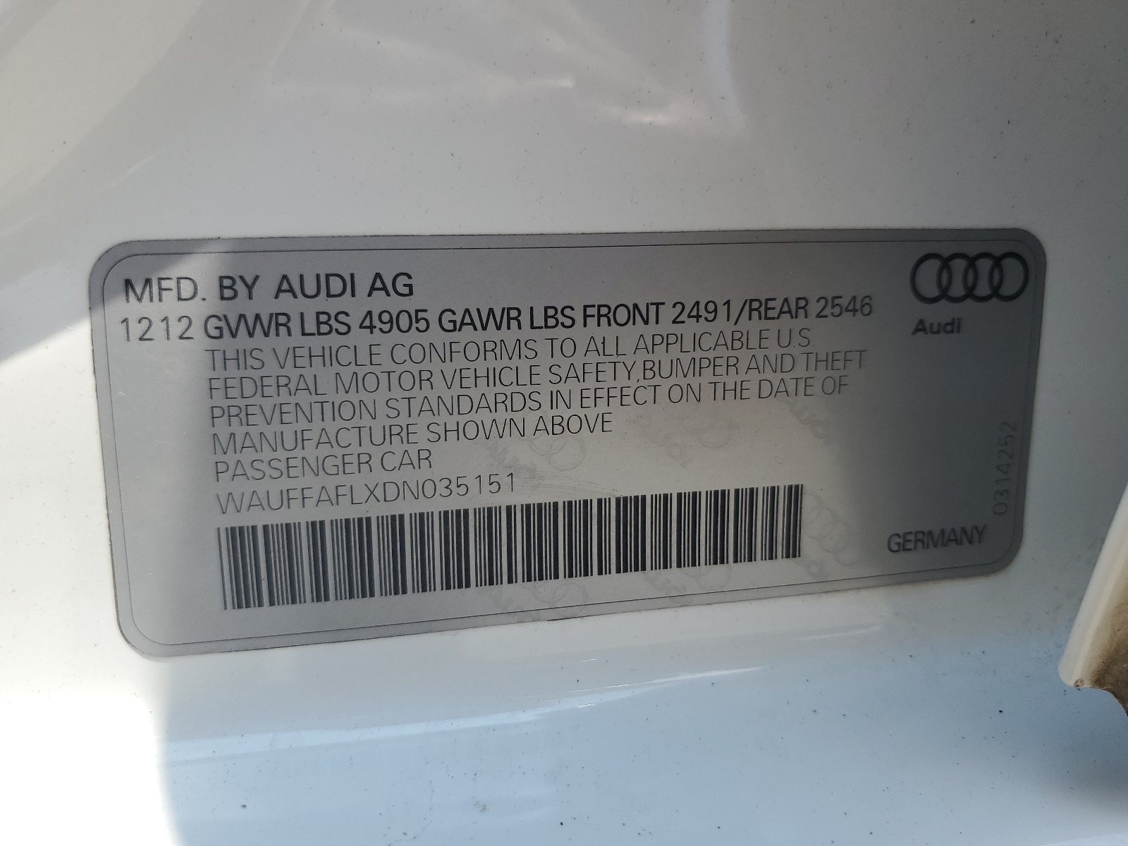 WAUFFAFLXDN035151 2013 Audi A4 Premium Plus