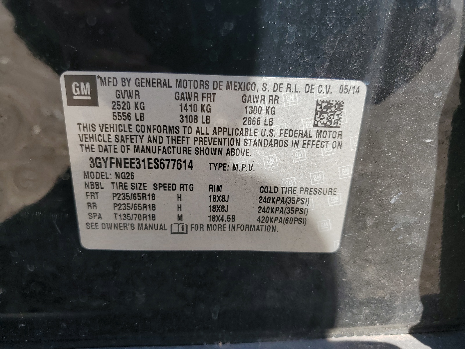 3GYFNEE31ES677614 2014 Cadillac Srx Luxury Collection