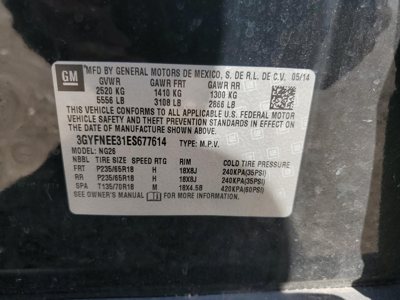 2014 Cadillac Srx Luxury Collection VIN: 3GYFNEE31ES677614 Lot: 63453704