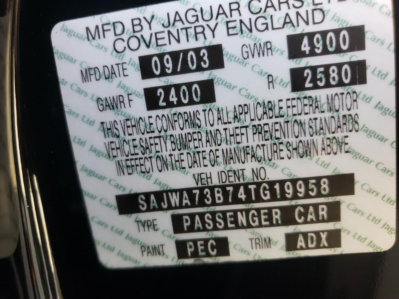 2004 Jaguar Xjr S VIN: SAJWA73B74TG19958 Lot: 63527054