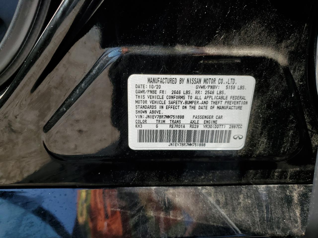 2021 Infiniti Q50 Luxe VIN: JN1EV7BR7MM751898 Lot: 59517344