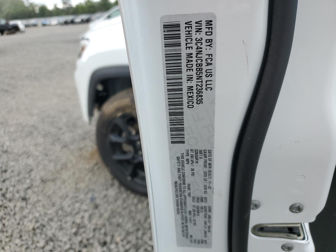 2022 Jeep Compass Latitude VIN: 3C4NJCBB5NT236835 Lot: 61603004