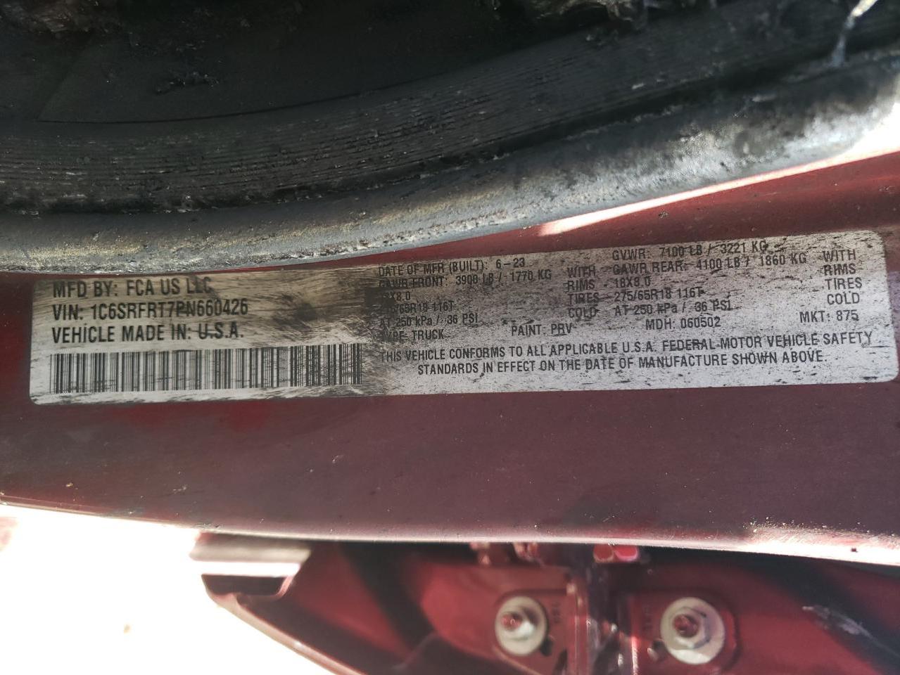 2023 Ram 1500 Laramie VIN: 1C6SRFRT7PN660426 Lot: 62827134