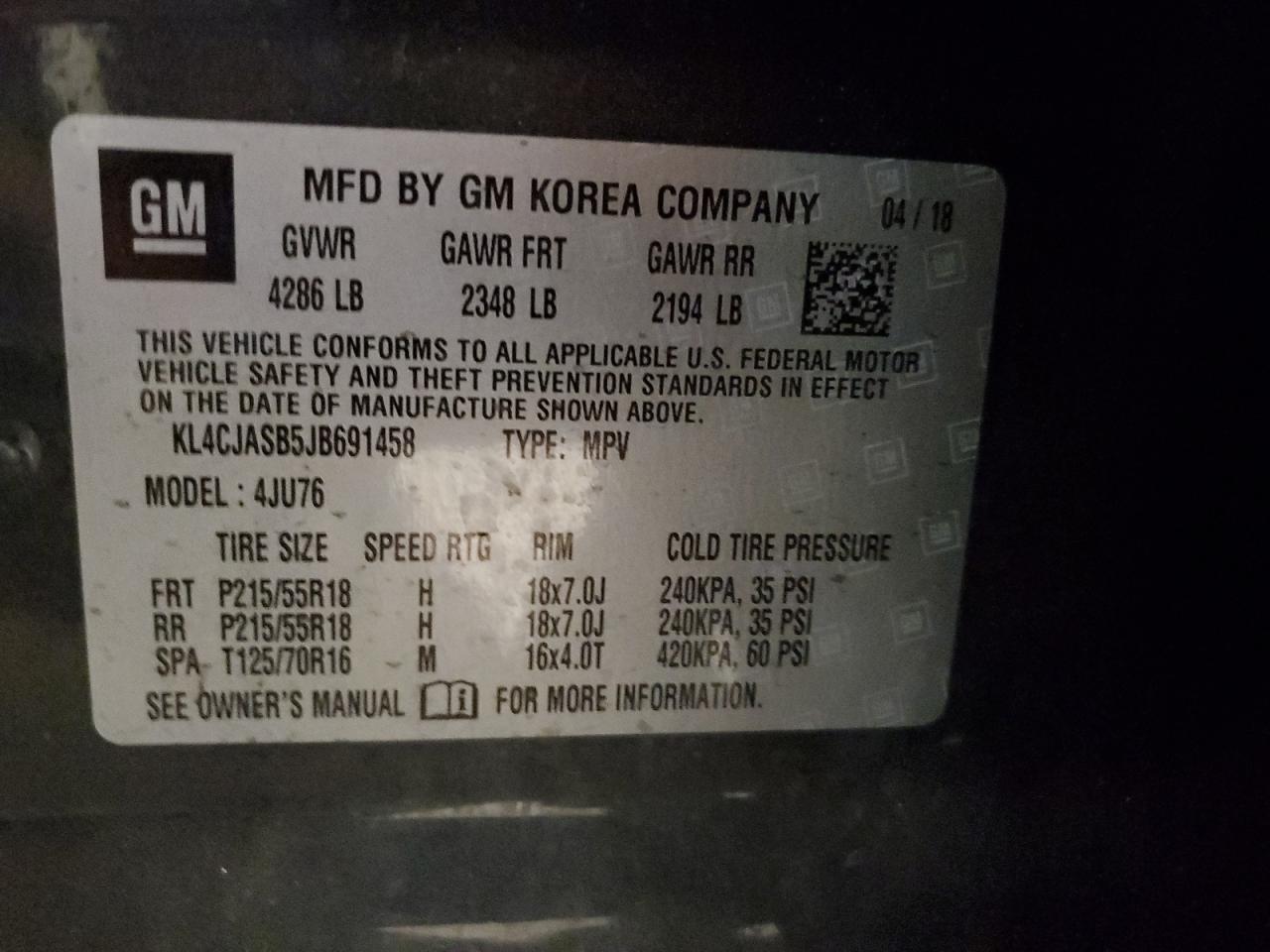 2018 Buick Encore Preferred VIN: KL4CJASB5JB691458 Lot: 64361384