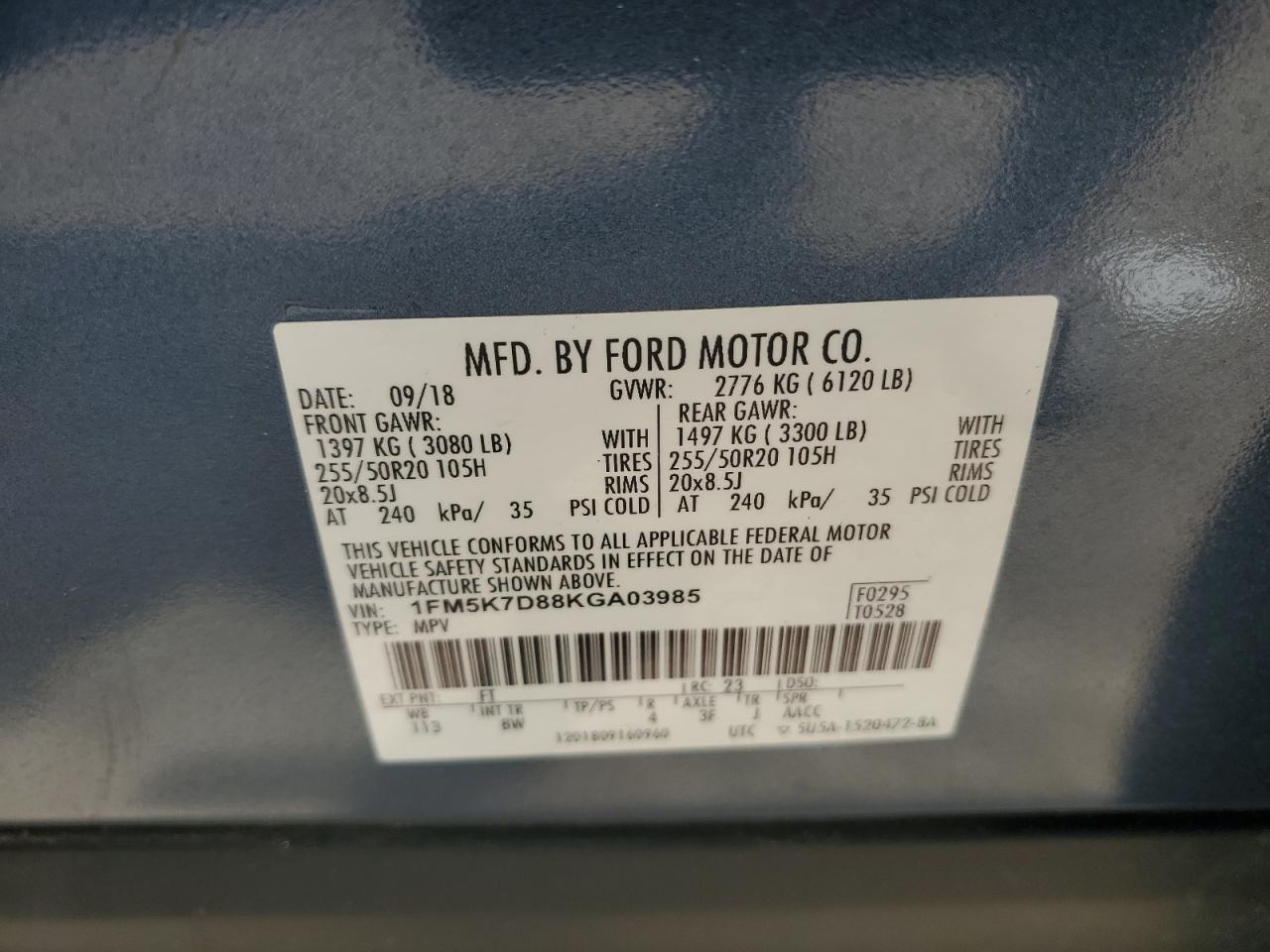 2019 Ford Explorer Xlt VIN: 1FM5K7D88KGA03985 Lot: 64074494