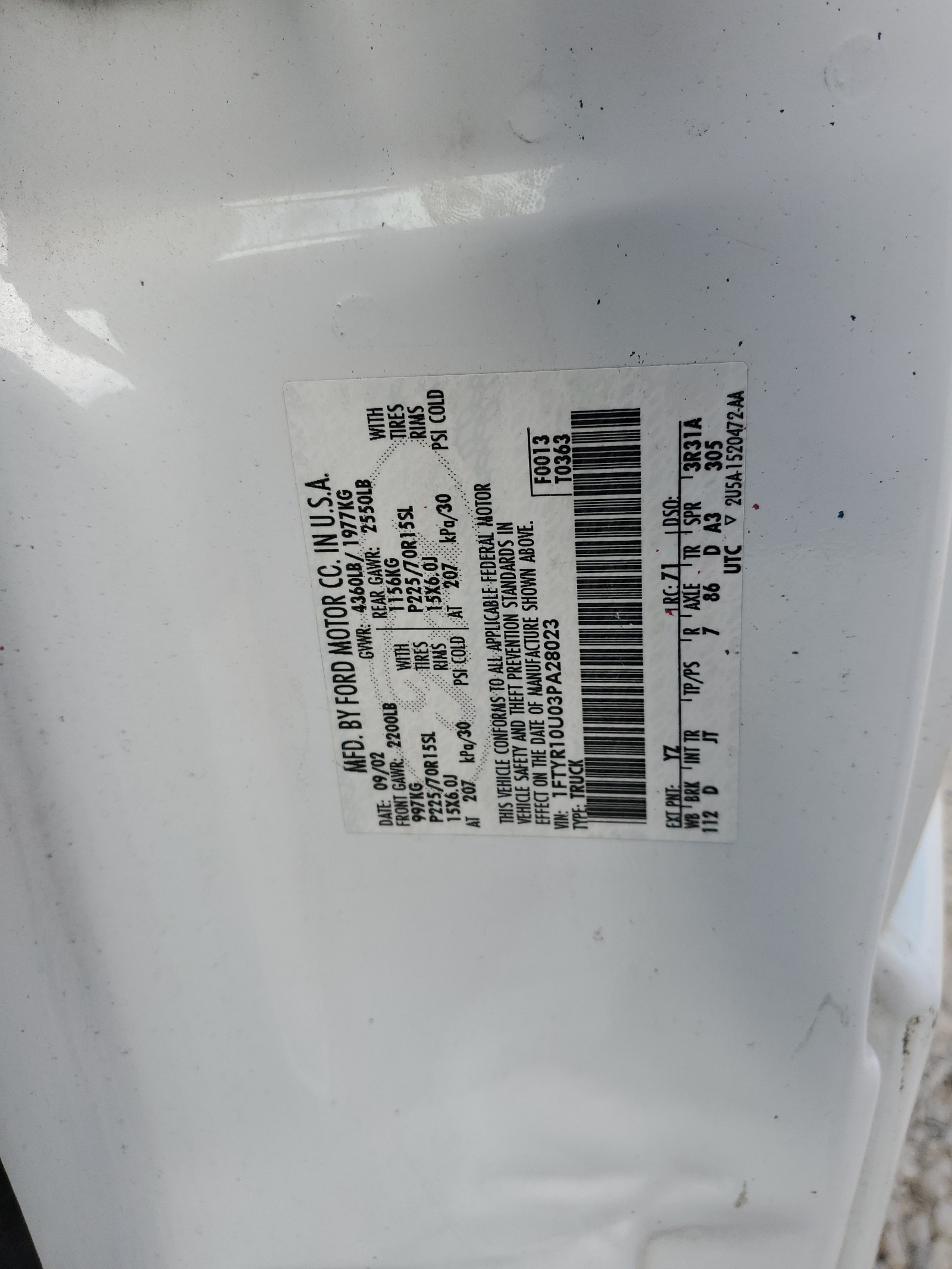 1FTYR10U03PA28023 2003 Ford Ranger