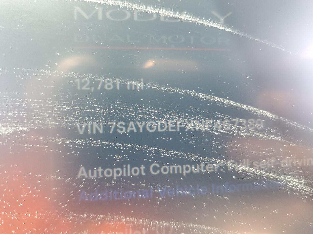 7SAYGDEFXNF467389 2022 Tesla Model Y